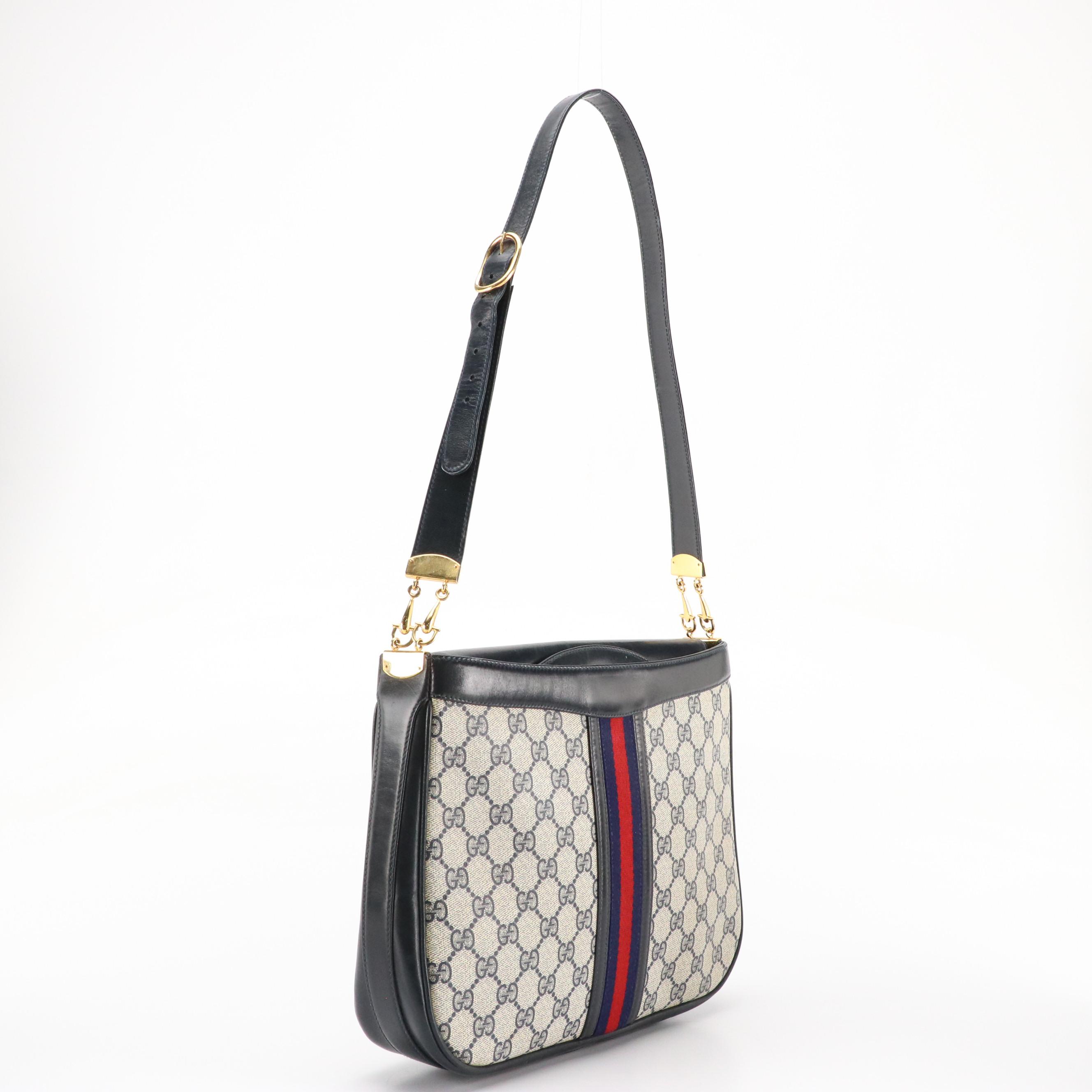Gucci Web Stripe Shoulder Bag in Navy GG Supreme Canvas, Circa 1970