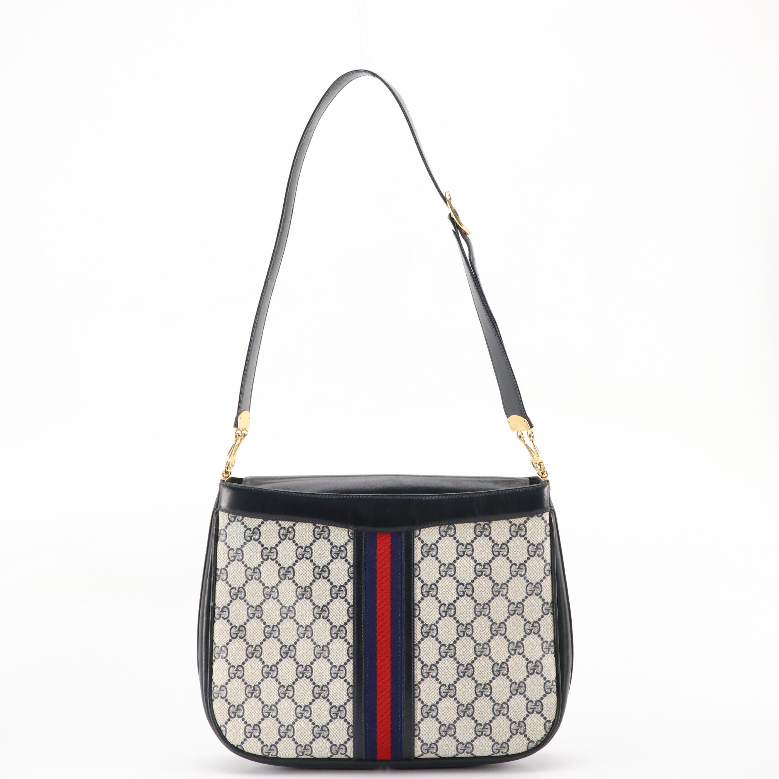 Gucci Web Stripe Shoulder Bag in Navy GG Supreme Canvas, Circa 1970