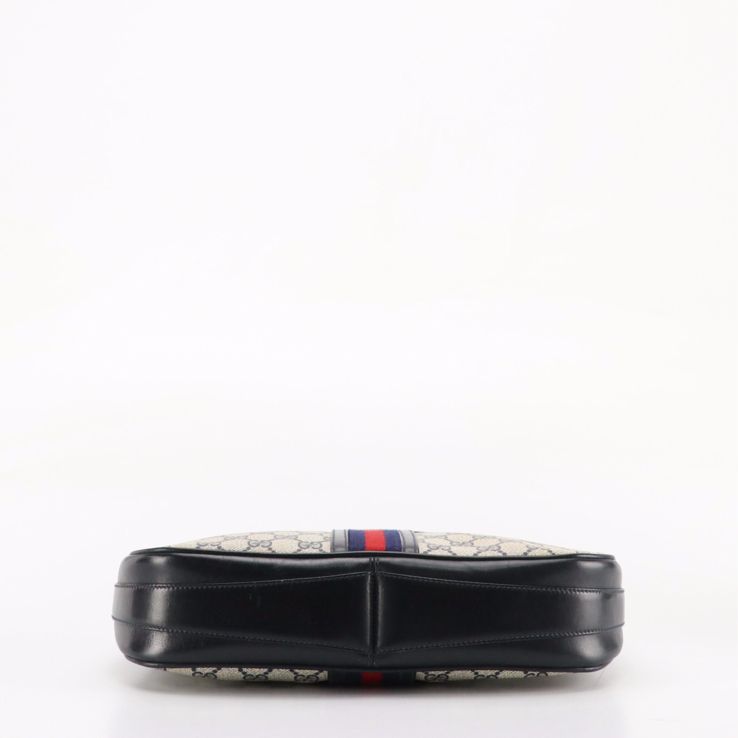 Gucci Web Stripe Shoulder Bag in Navy GG Supreme Canvas, Circa 1970