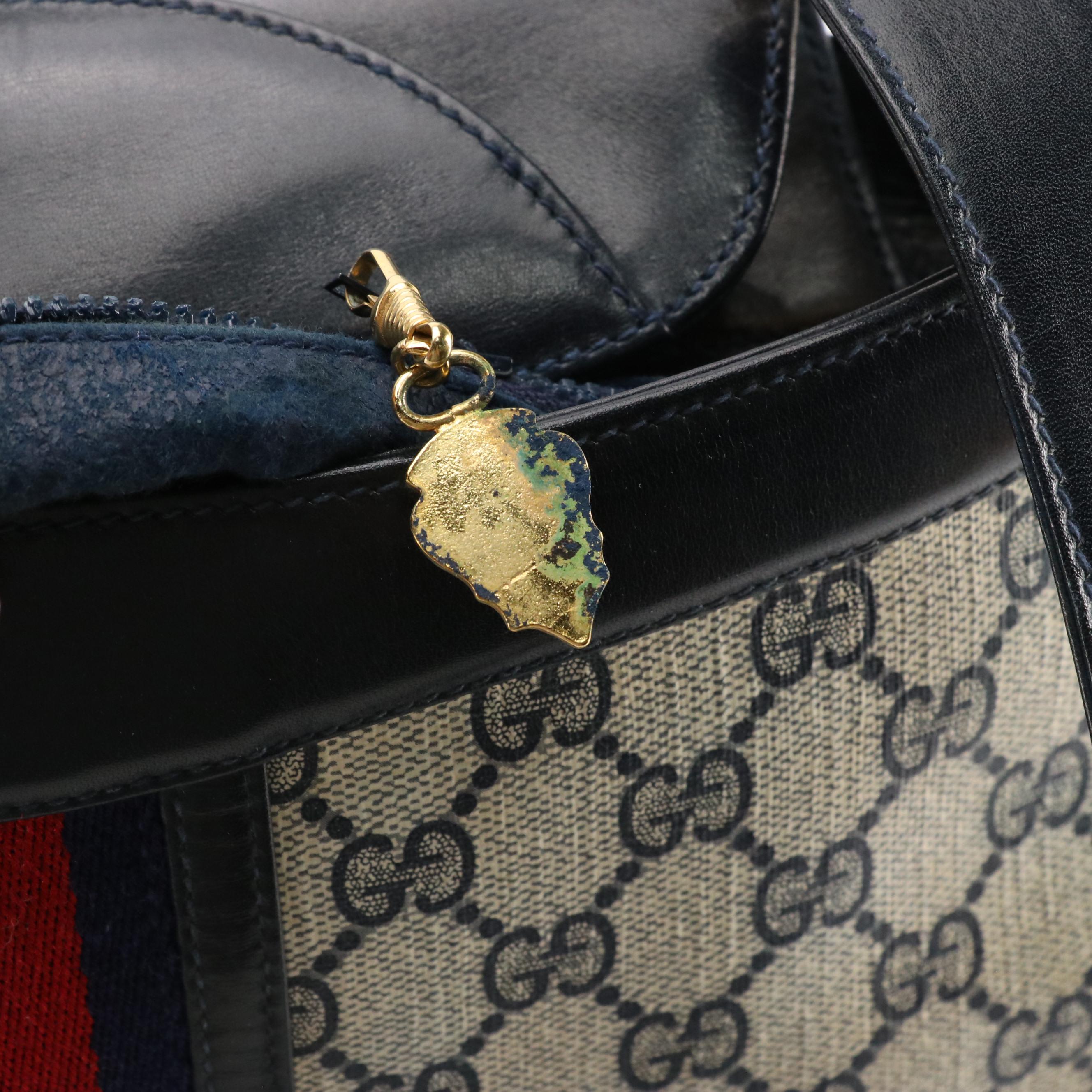 Gucci Web Stripe Shoulder Bag in Navy GG Supreme Canvas, Circa 1970