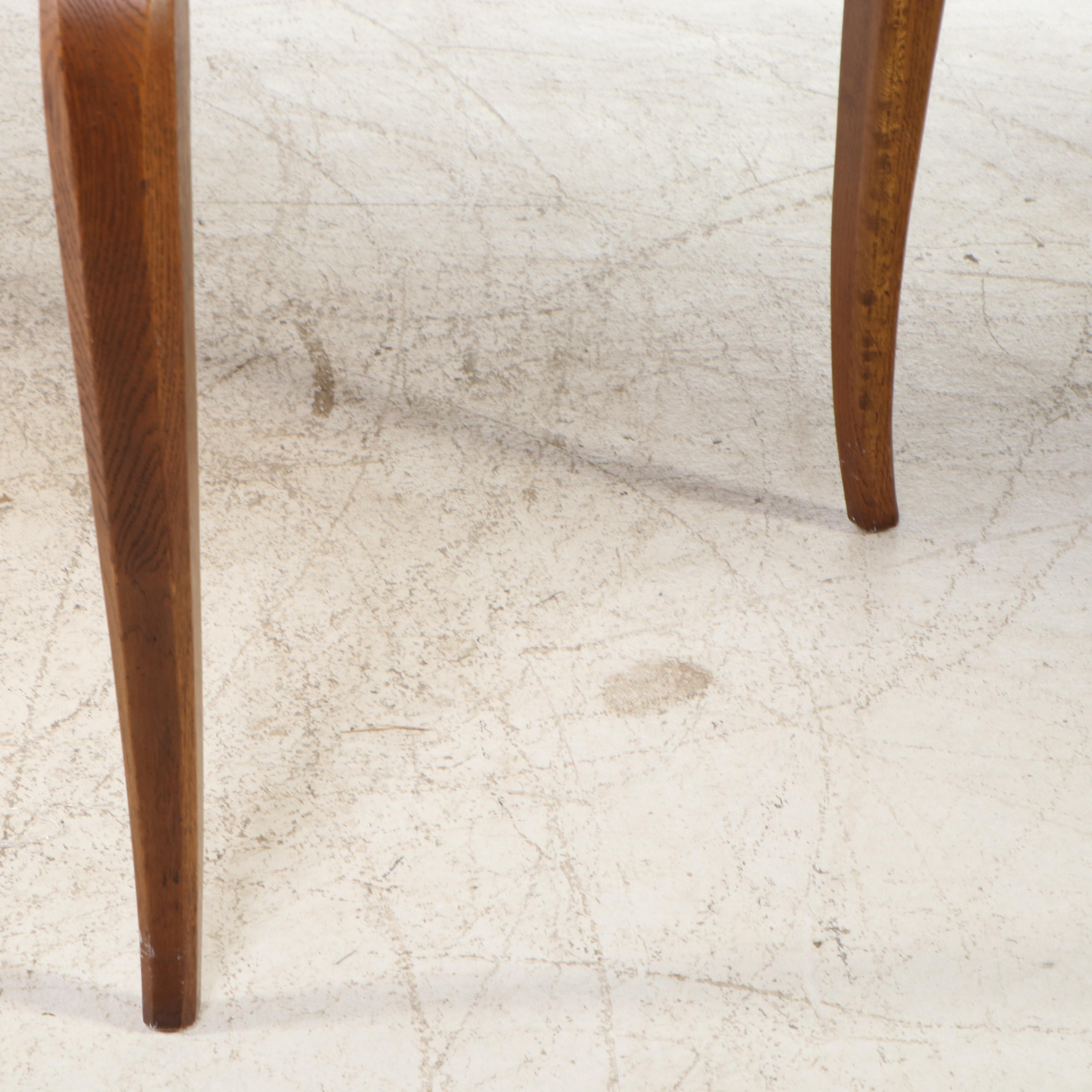 Seven-Piece French Provincial Style Oak Dining Set with Rush-Bottom Chairs