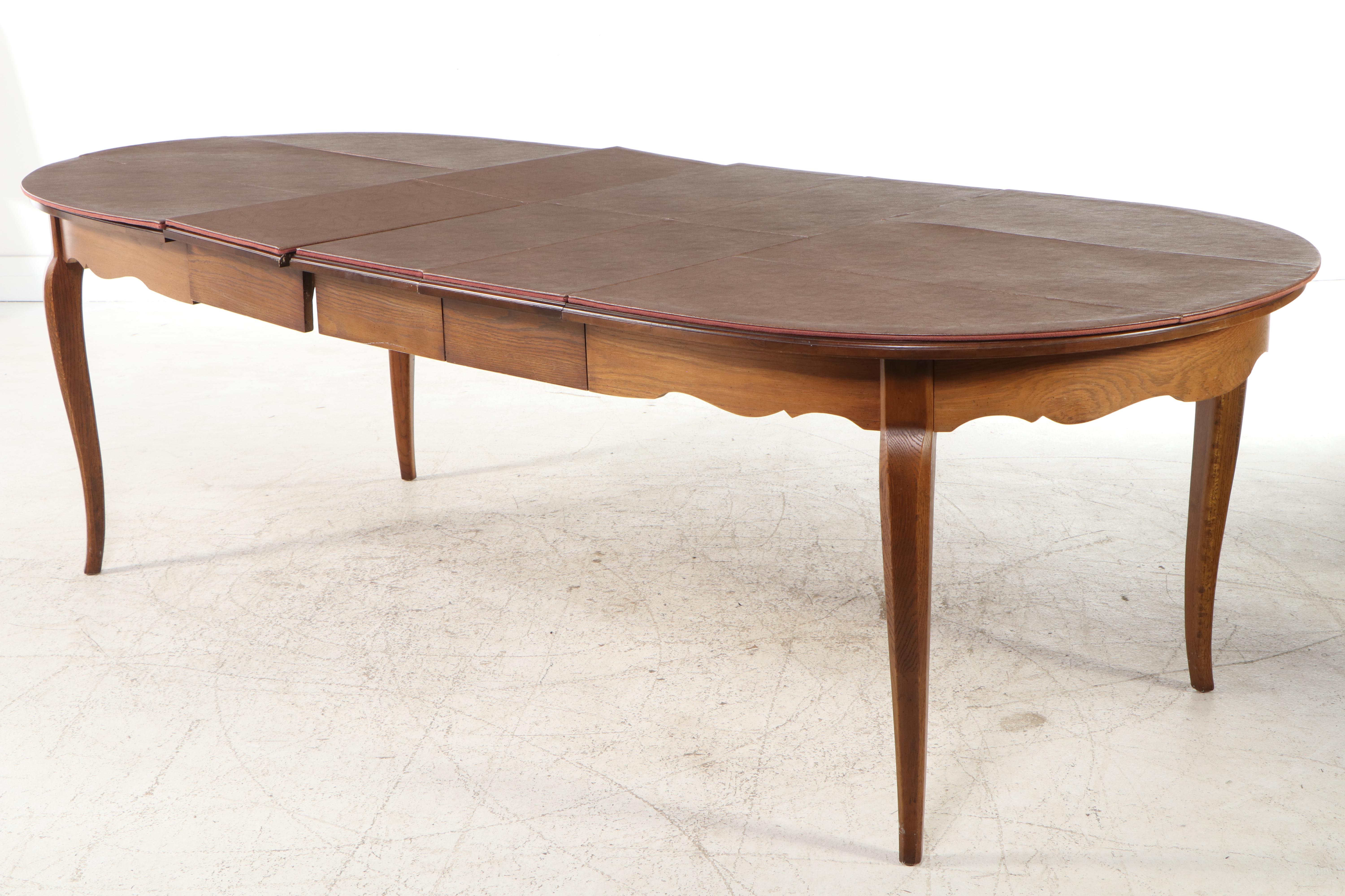 Seven-Piece French Provincial Style Oak Dining Set with Rush-Bottom Chairs