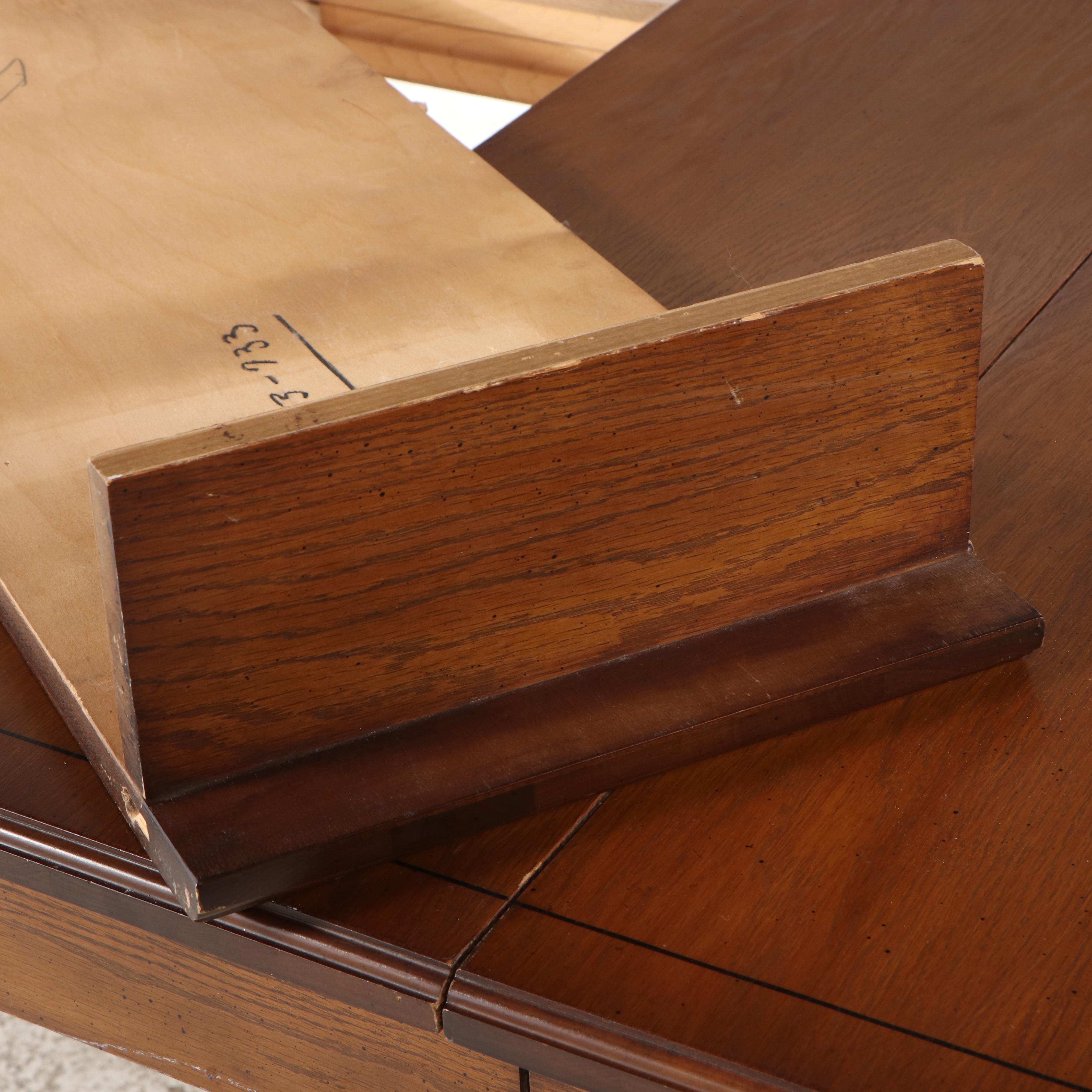 Seven-Piece French Provincial Style Oak Dining Set with Rush-Bottom Chairs