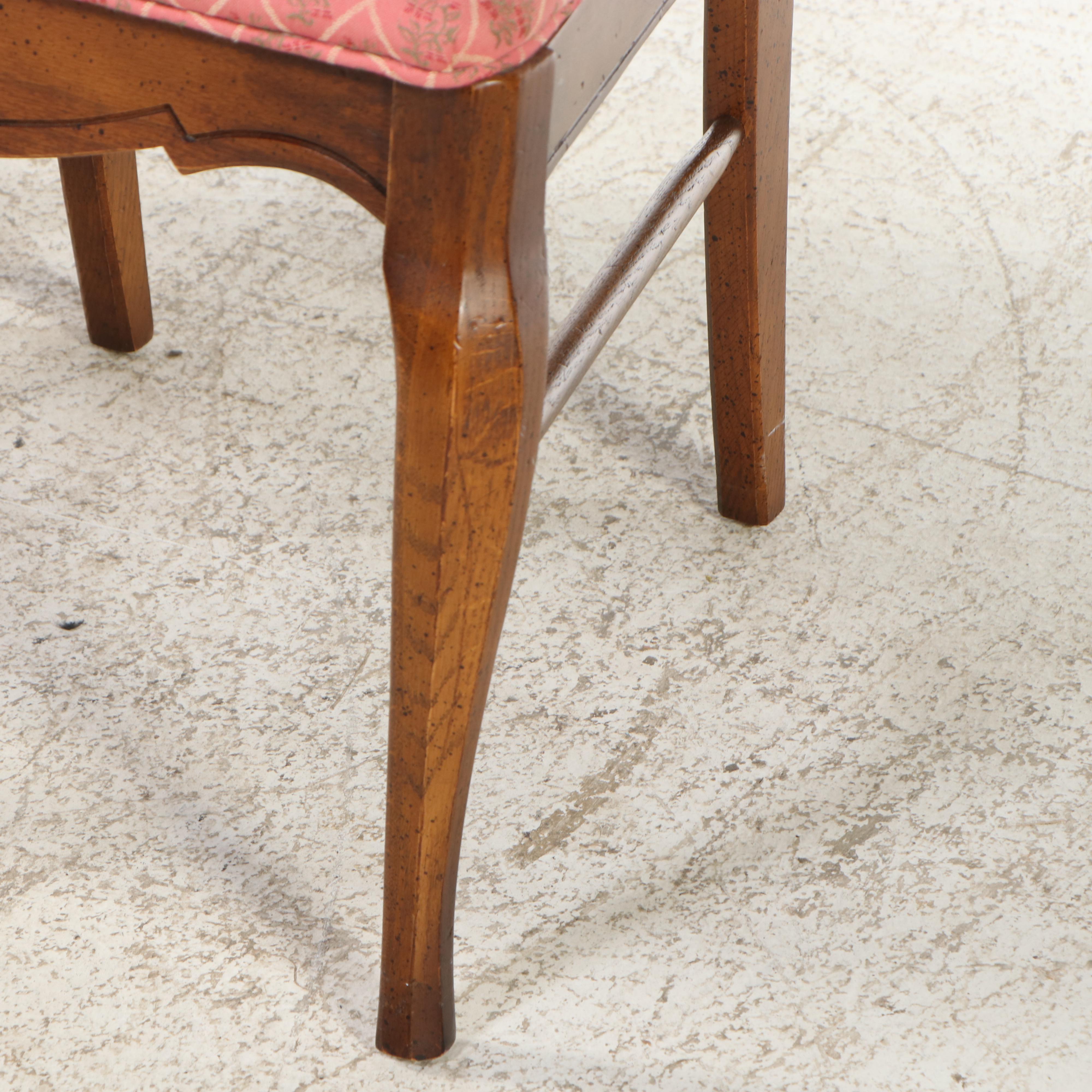 Seven-Piece French Provincial Style Oak Dining Set with Rush-Bottom Chairs