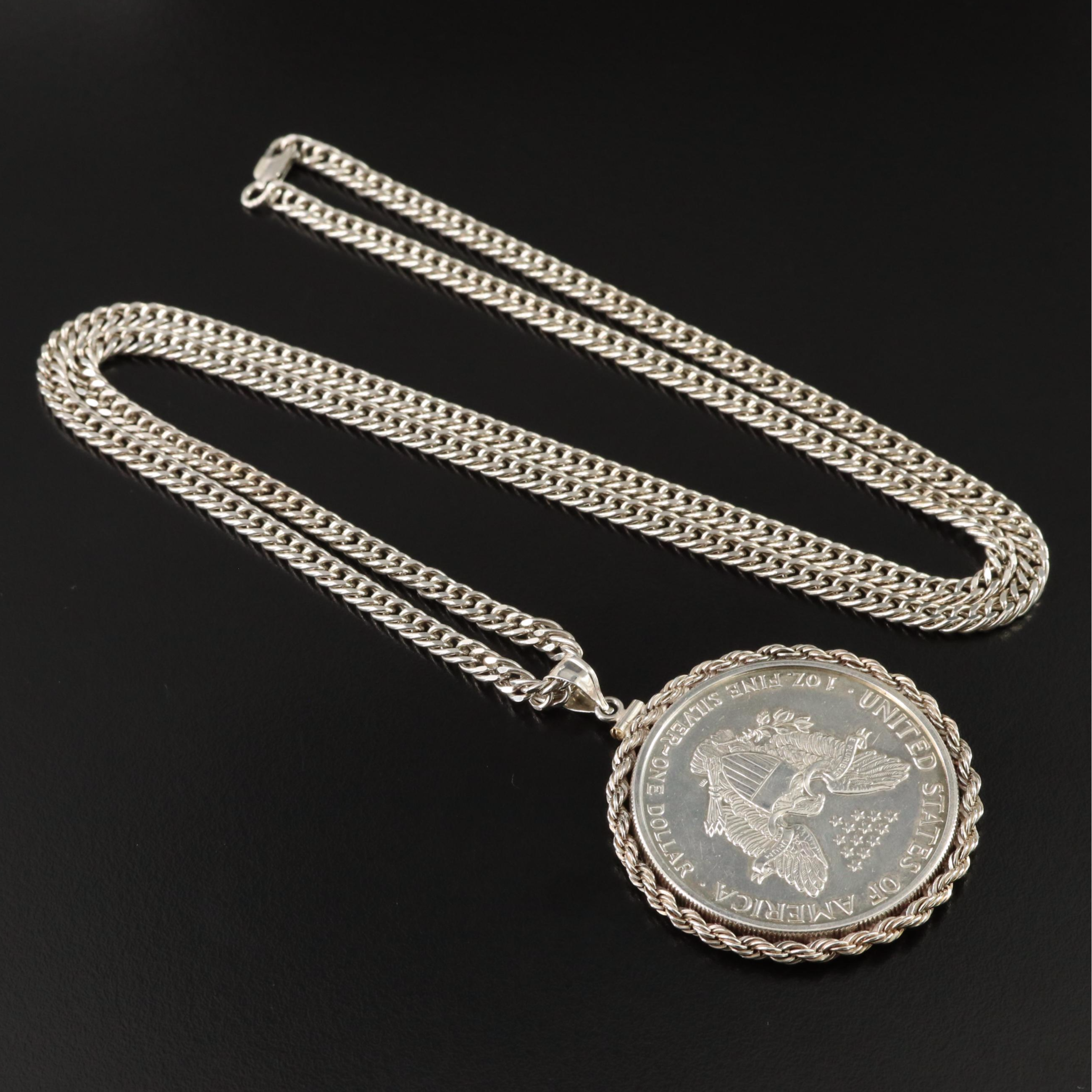 Sterling Necklace with 1988 American Silver Eagle 1-Oz. Bullion Coin