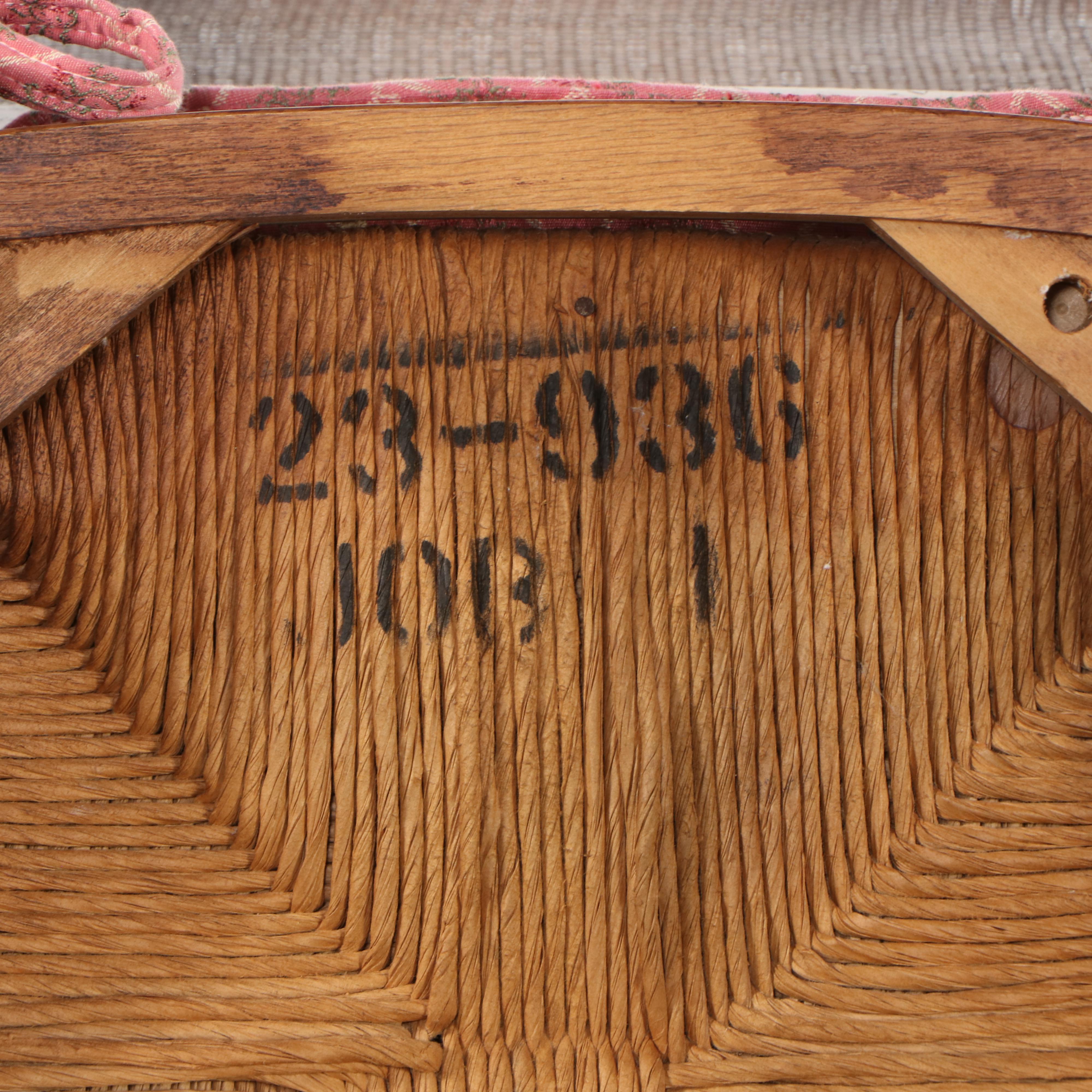 Seven-Piece French Provincial Style Oak Dining Set with Rush-Bottom Chairs