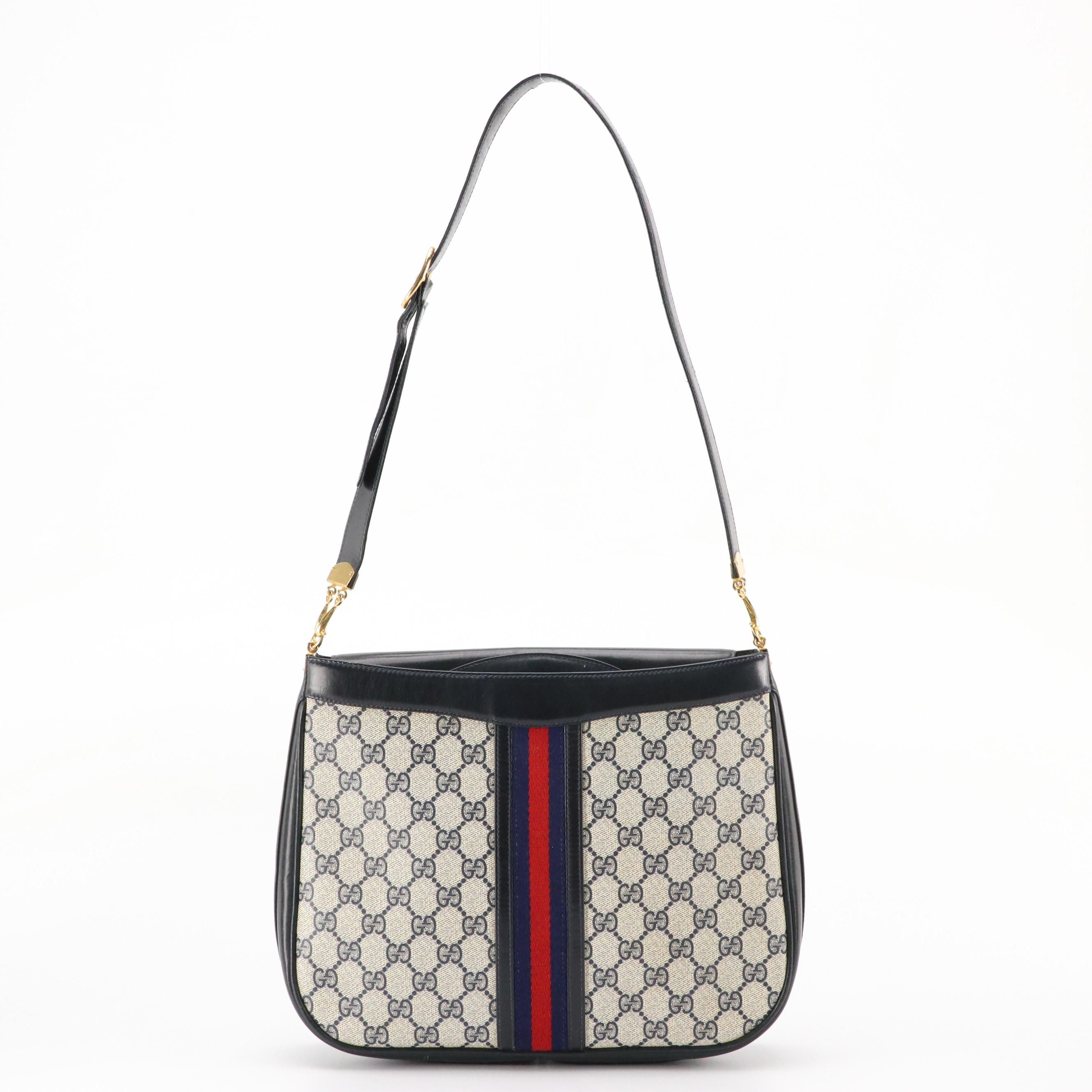 Gucci Web Stripe Shoulder Bag in Navy GG Supreme Canvas, Circa 1970