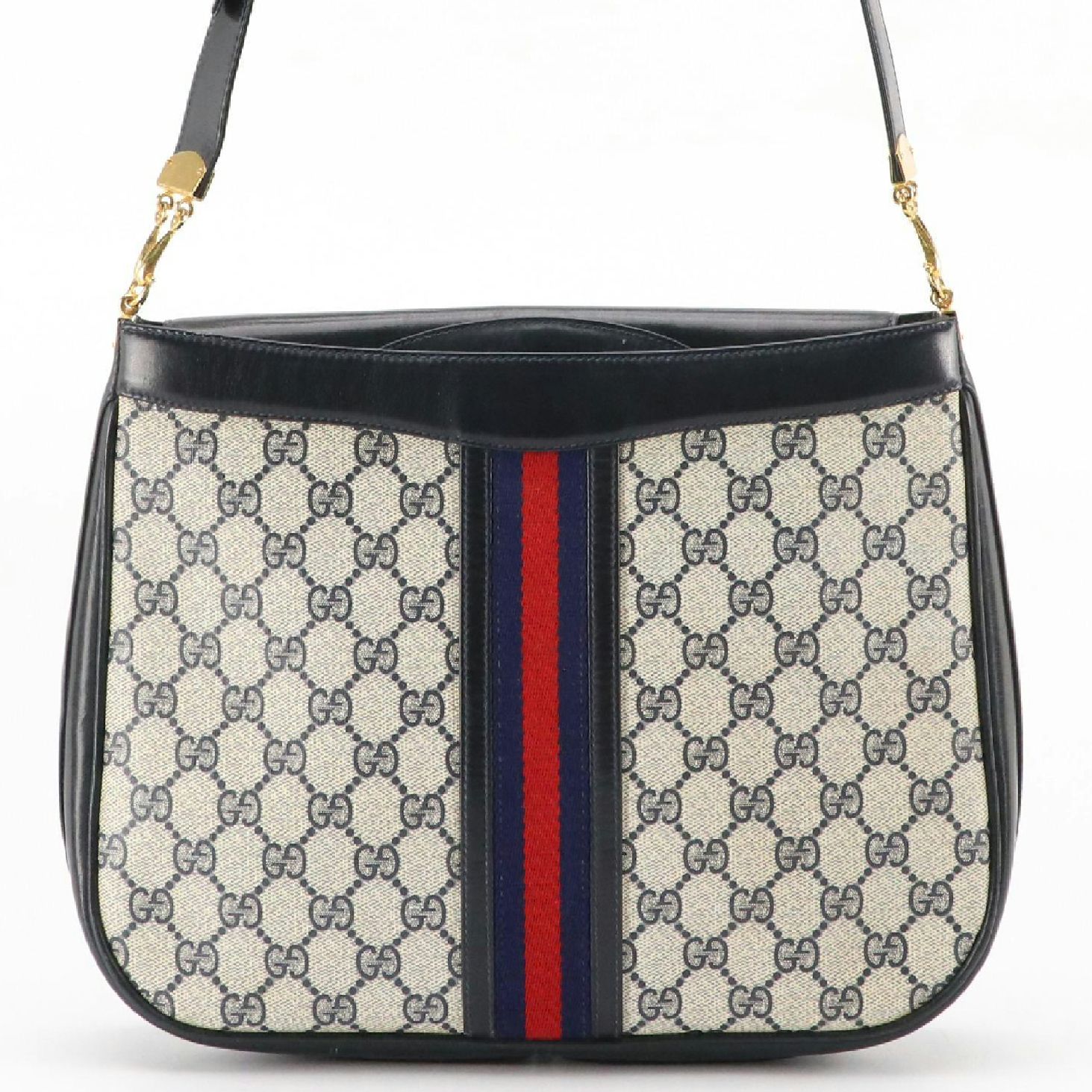 Gucci Web Stripe Shoulder Bag in Navy GG Supreme Canvas, Circa 1970