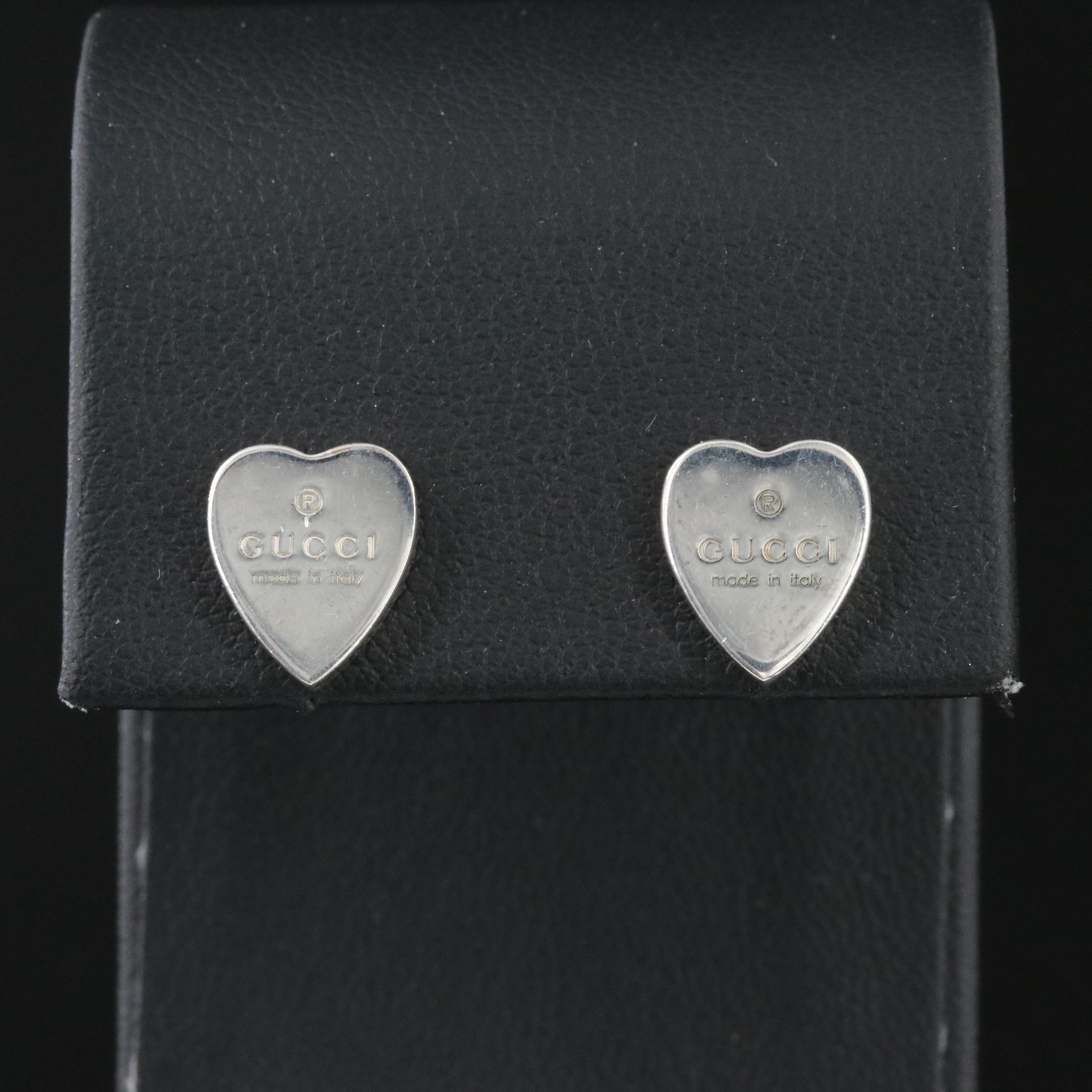 Gucci Trademark Sterling Heart Stud Earrings