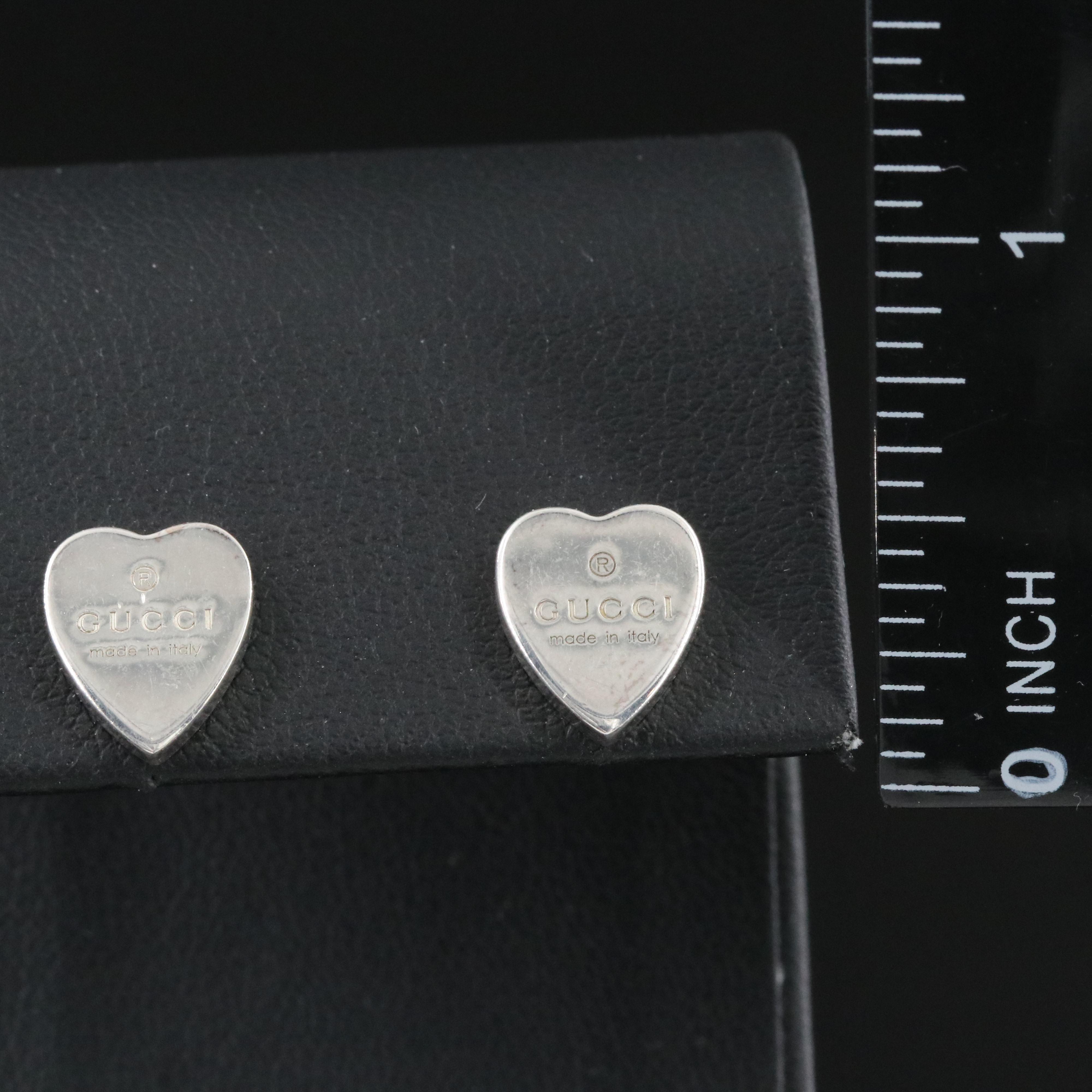 Gucci Trademark Sterling Heart Stud Earrings