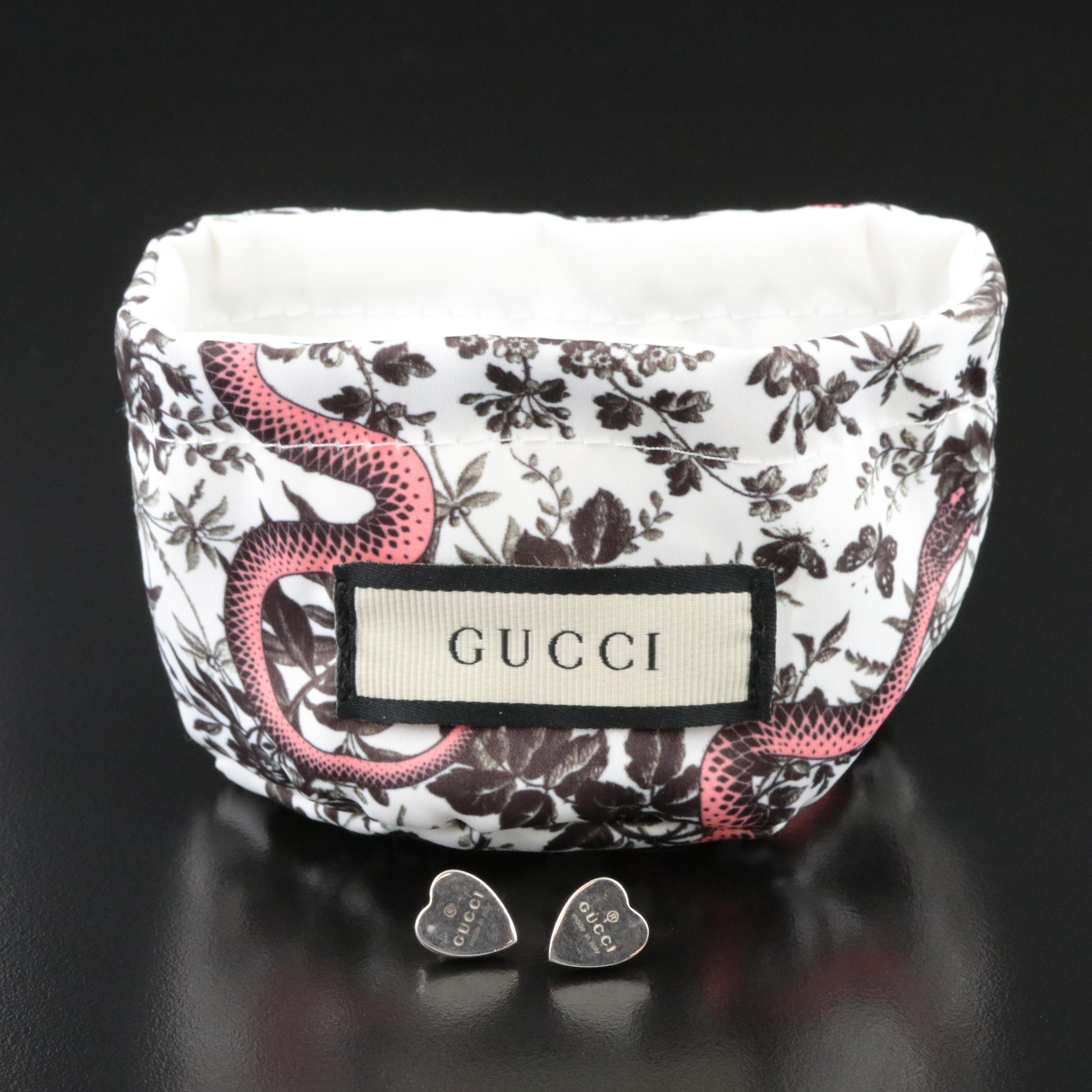 Gucci Trademark Sterling Heart Stud Earrings