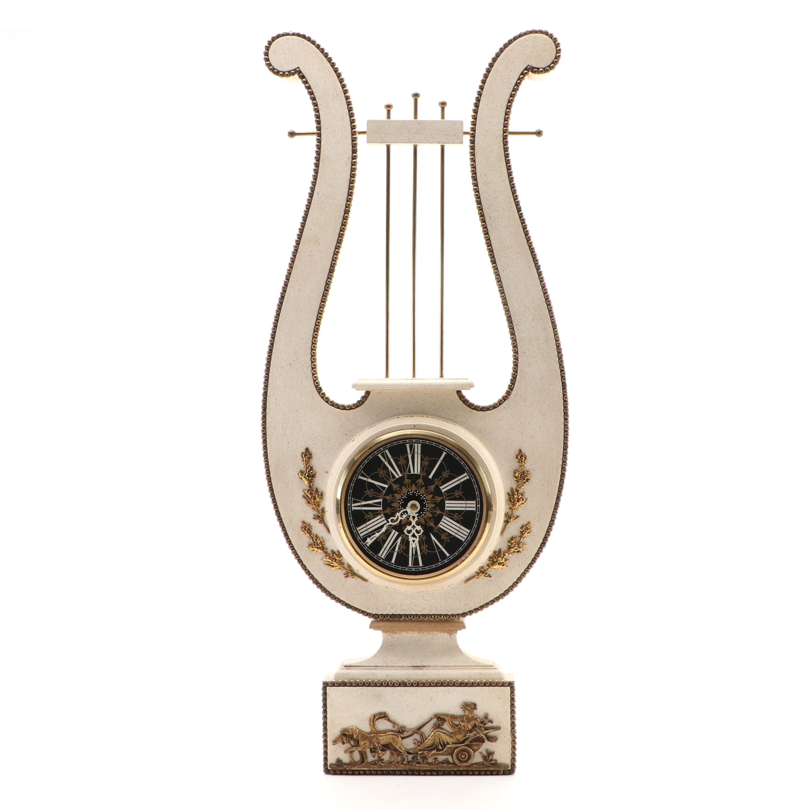 French Louis XVI Style Wooden Lyre Wall Clock