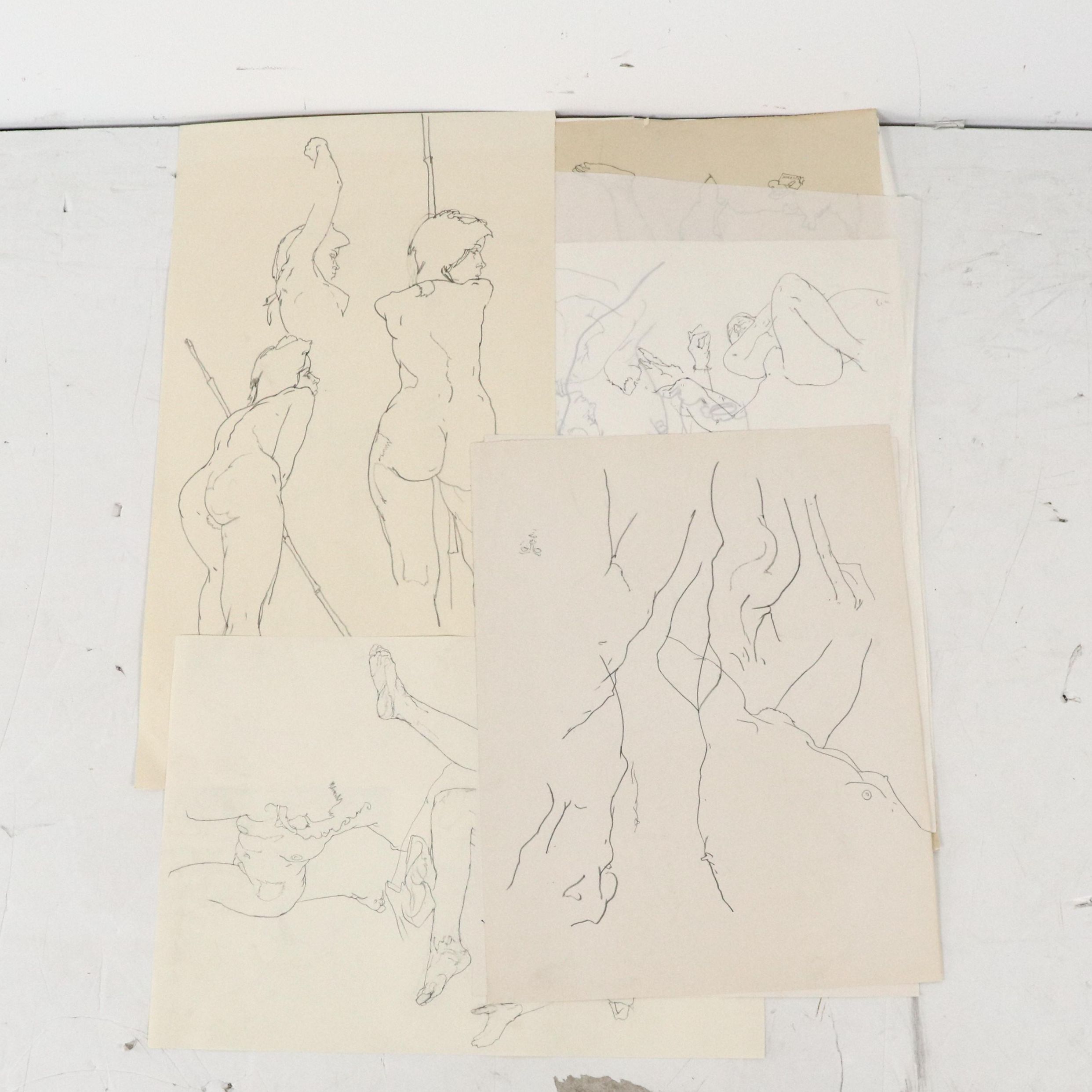 25 Sheets of Paul Wagener Sketches and Figure Drawings, Late 20th Century