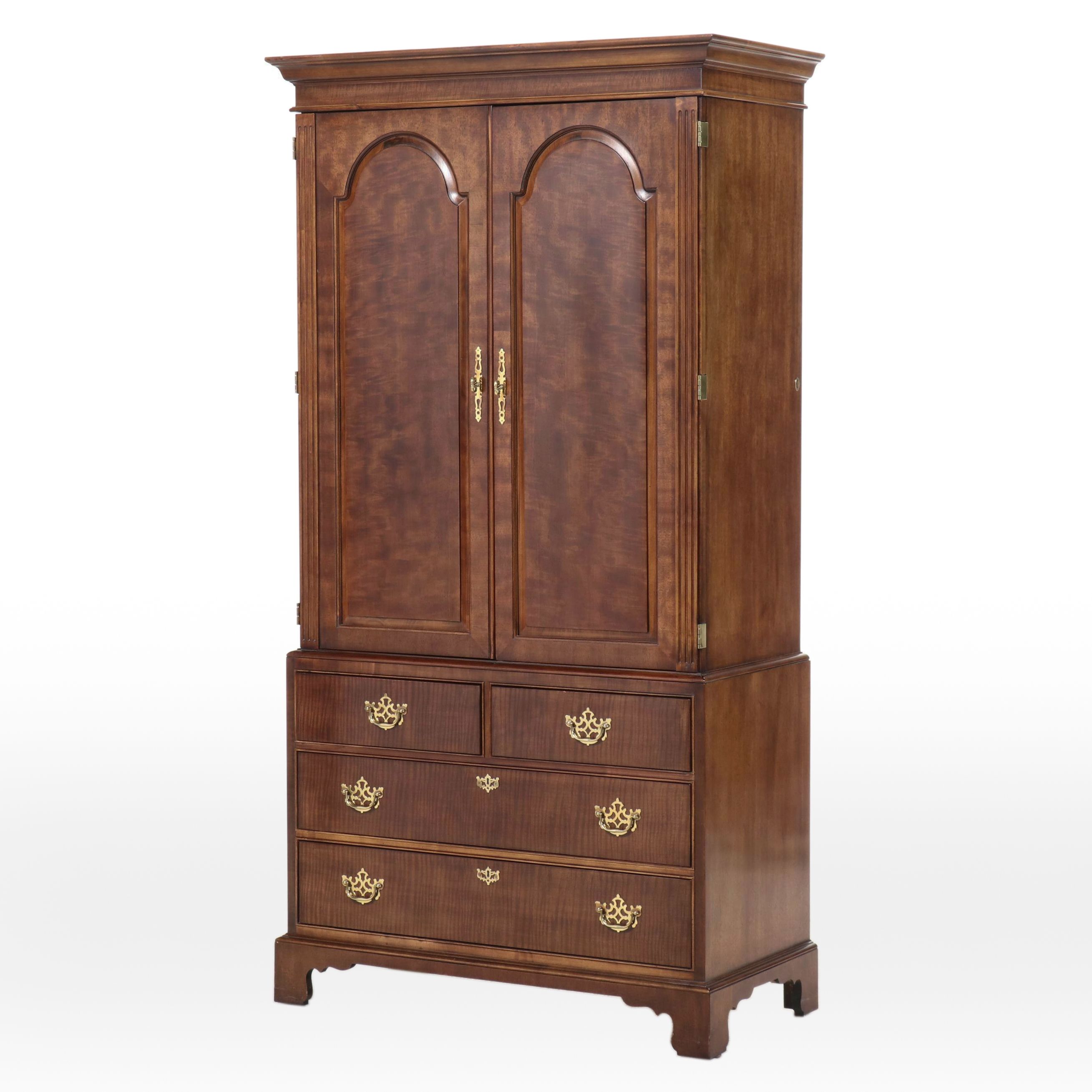 Henredon George II Style Mahogany and Maple Armoire