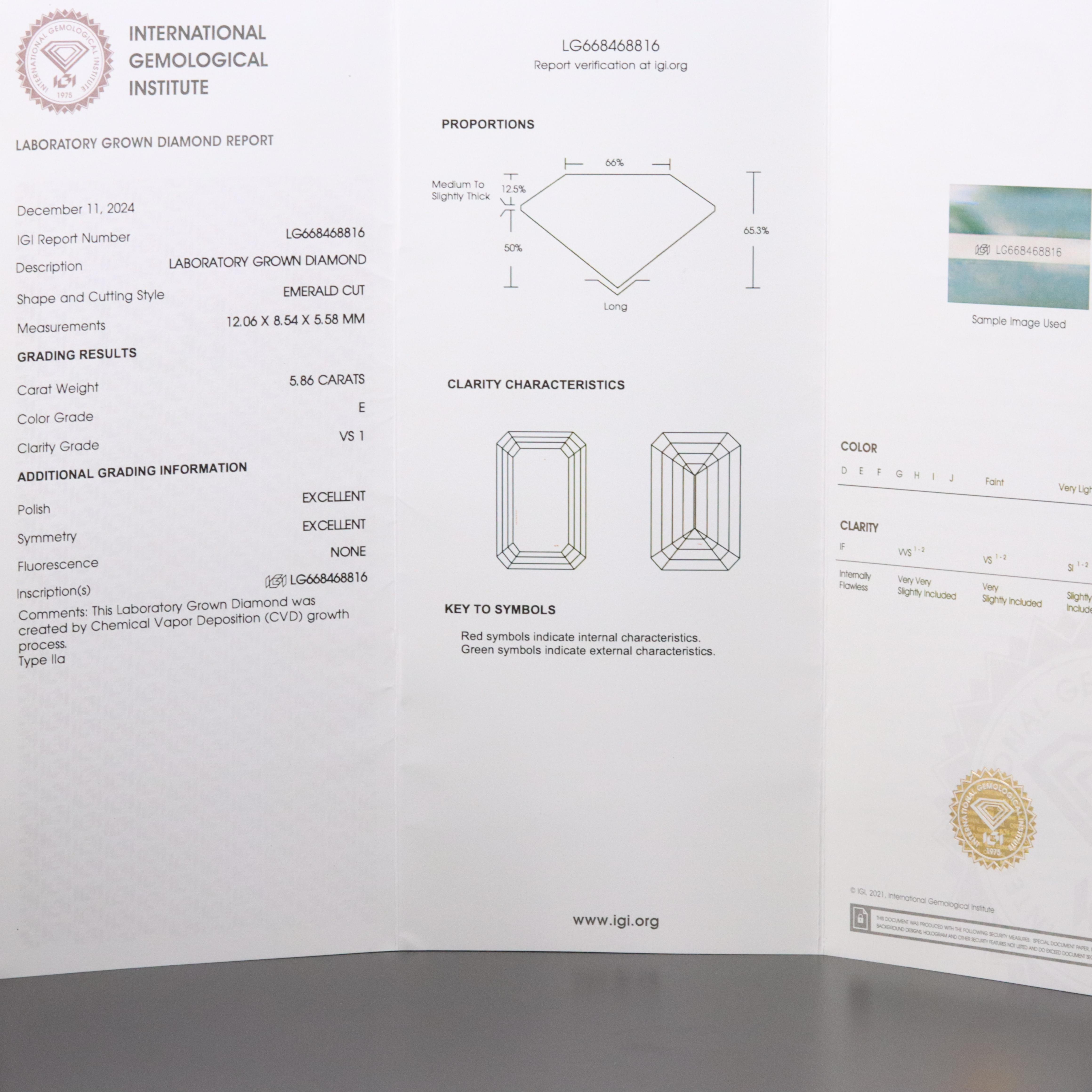 Platinum 6.47 CTW Lab Grown Diamond Ring with IGI Report