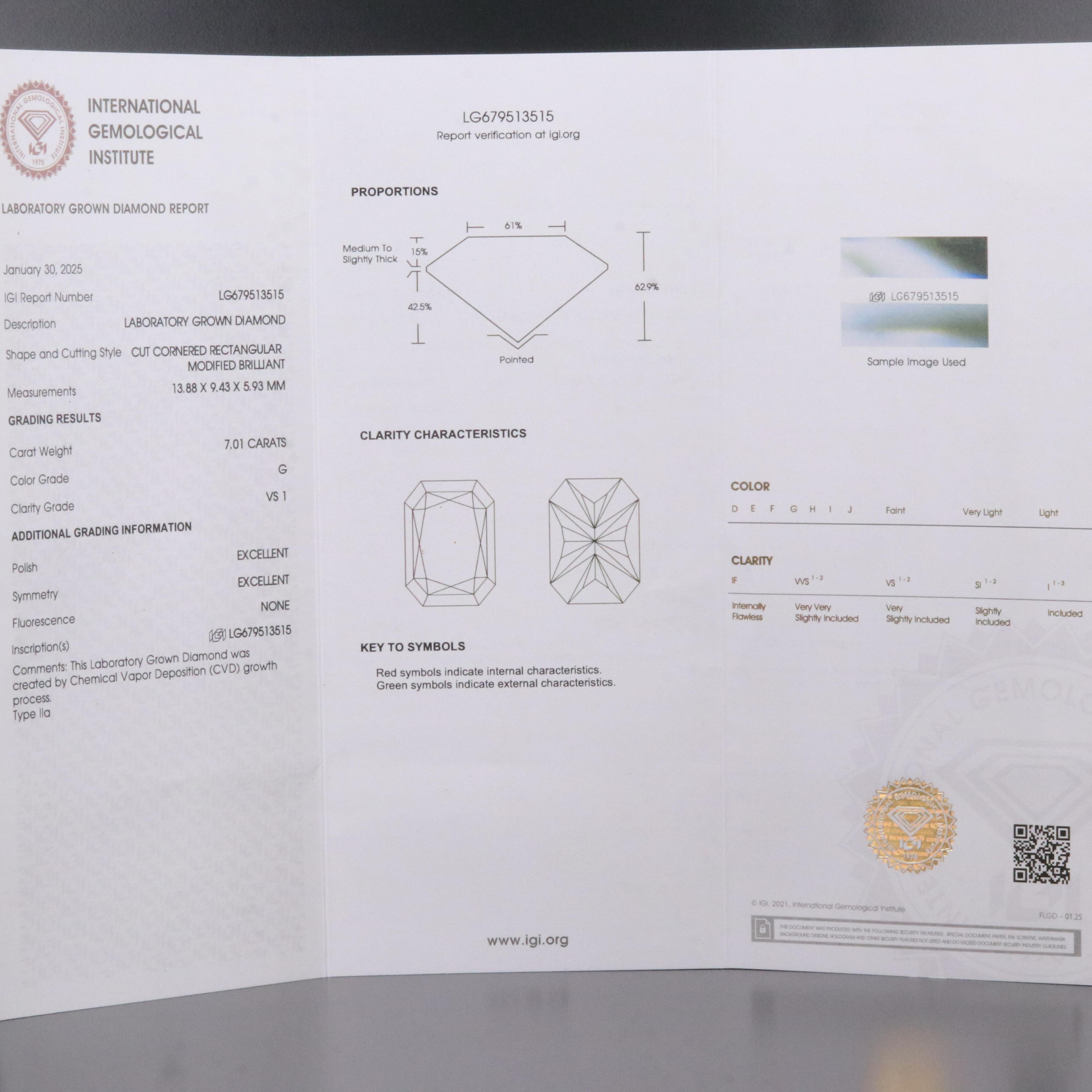 Platinum 7.01 CT Lab Grown Diamond Solitaire Ring with IGI Report