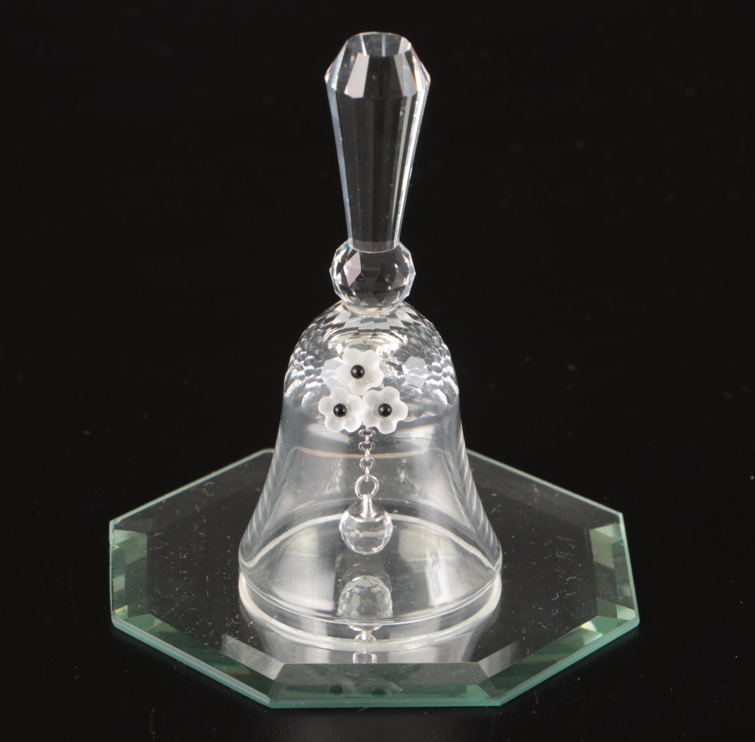 Swarovski Crystal "Dinner Bell" and "Grand Piano with Stool" with Mirrored Stand