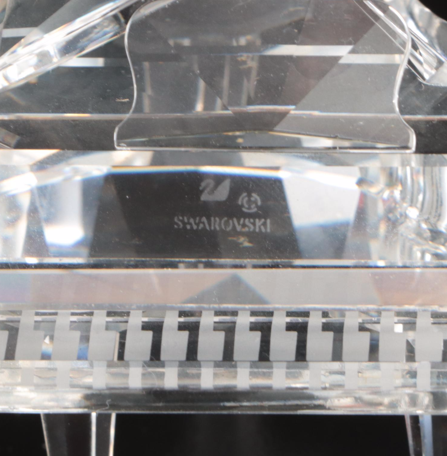 Swarovski Crystal "Dinner Bell" and "Grand Piano with Stool" with Mirrored Stand