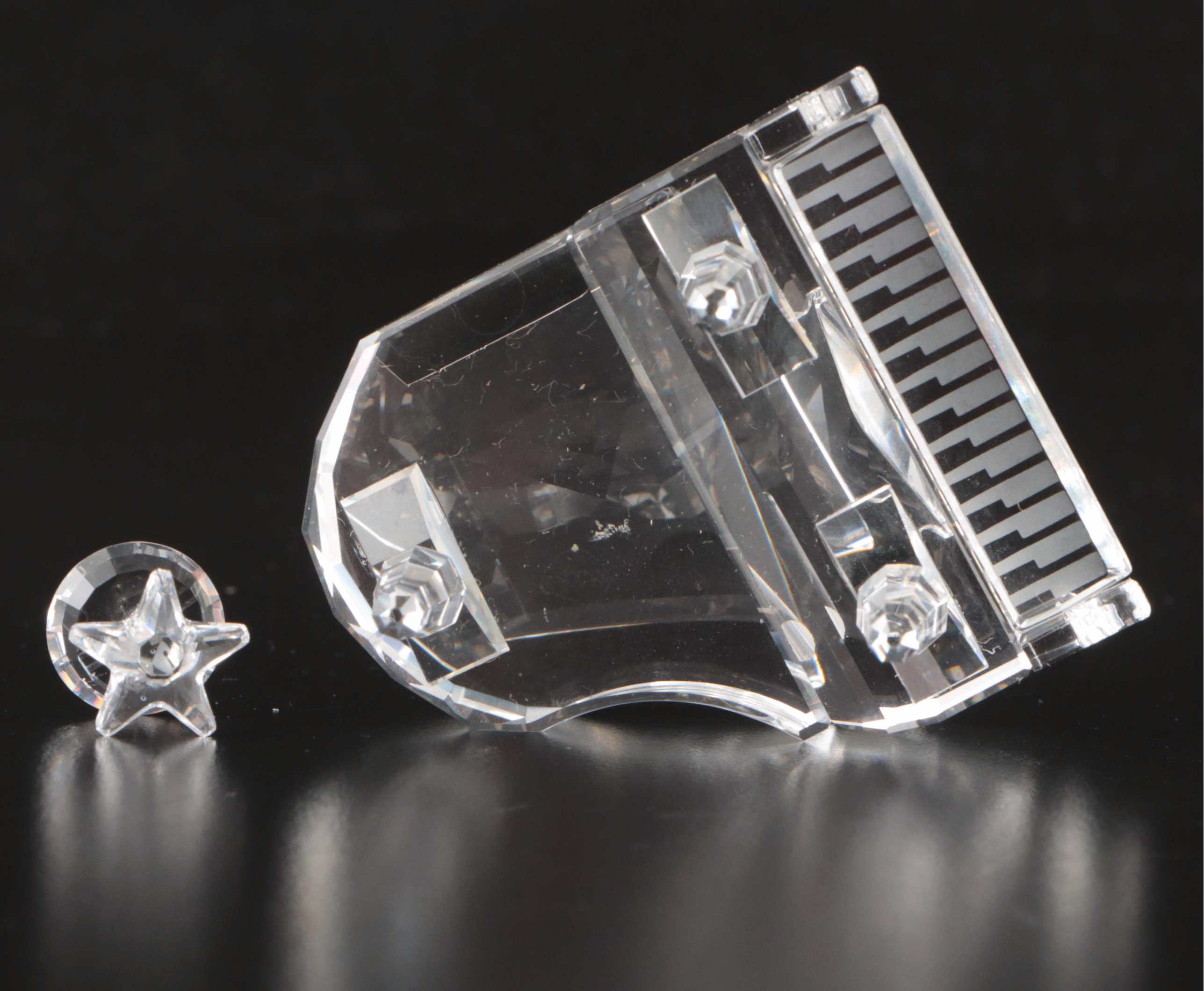 Swarovski Crystal "Dinner Bell" and "Grand Piano with Stool" with Mirrored Stand
