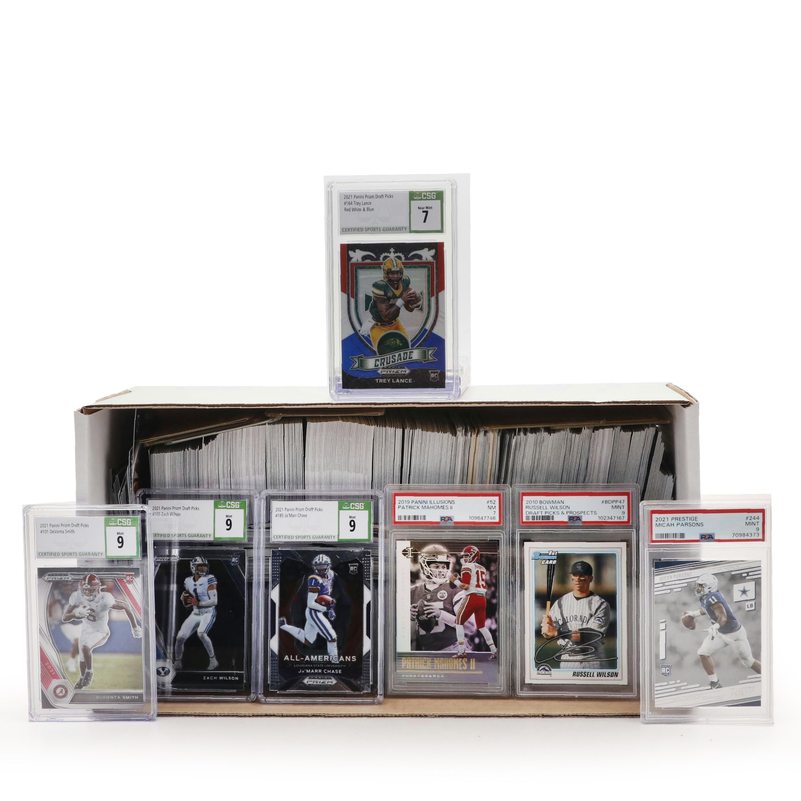 Prizm and Other Football Cards with Chase, Parsons, and Smith Graded Rookies