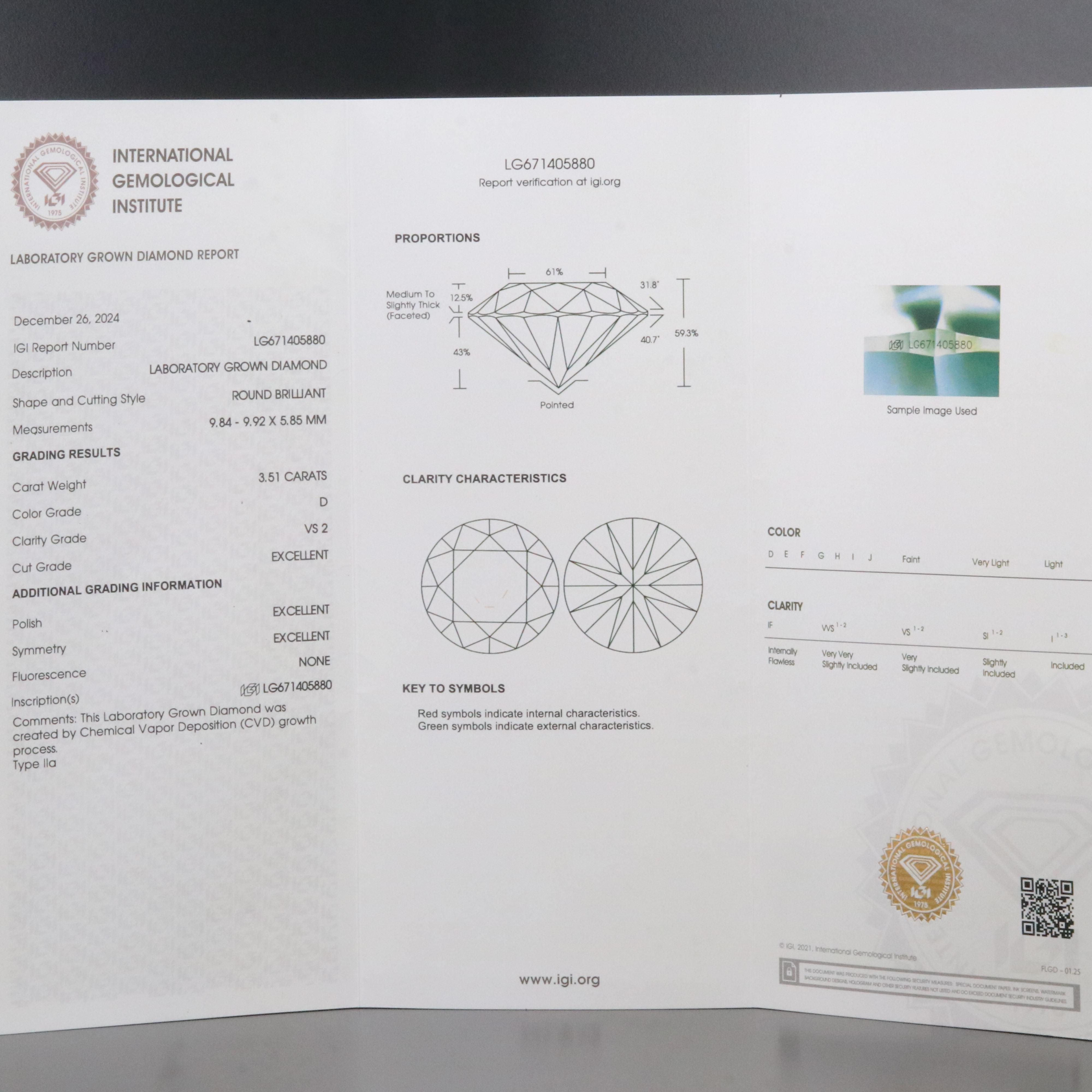 Platinum 3.51 CT Lab Grown Diamond Solitaire Ring with IGI Report