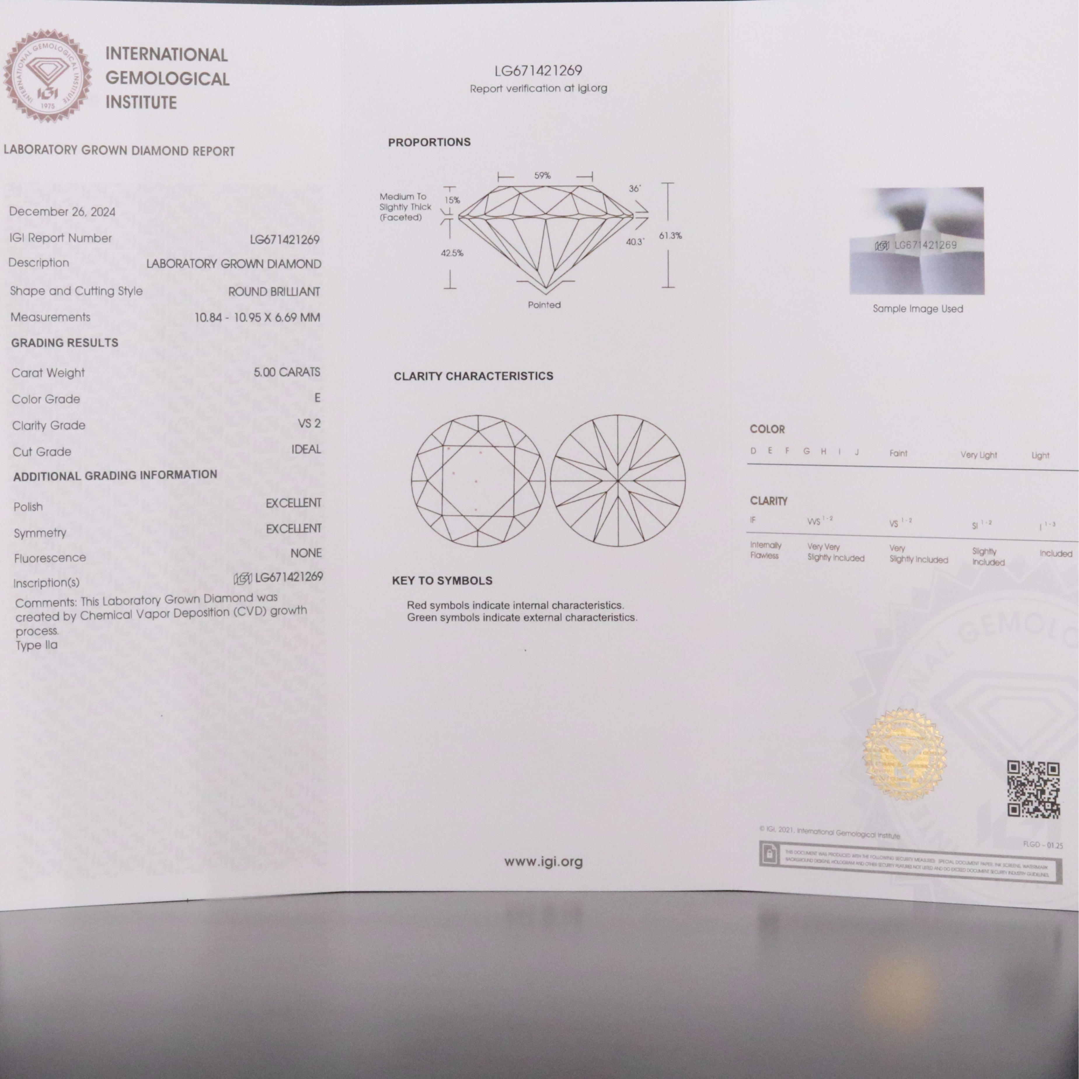 Platinum 5.00 CT Lab Grown Diamond Solitaire Ring with IGI Report