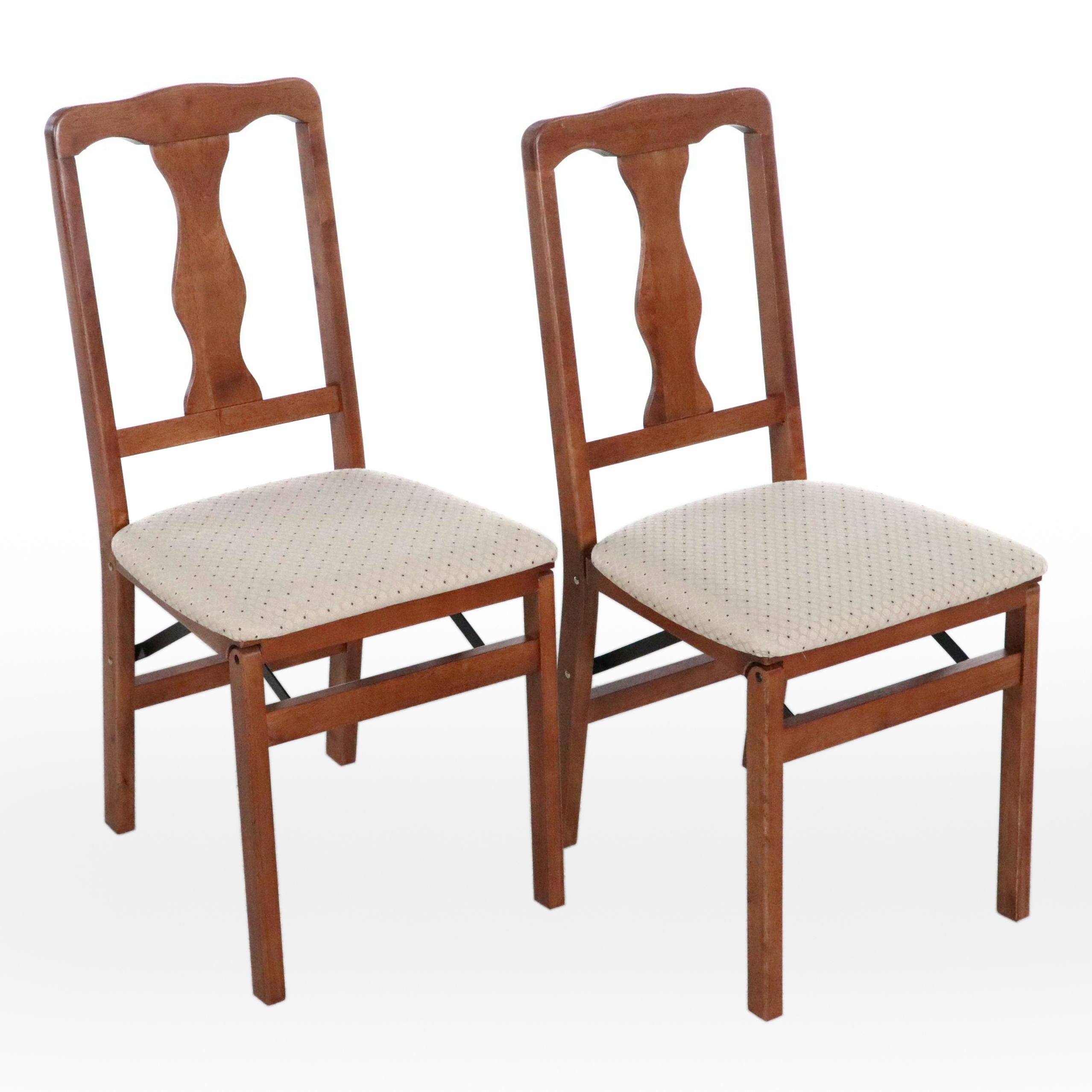 Pair of Stakmore Cherry-Stained Wood Folding Chairs