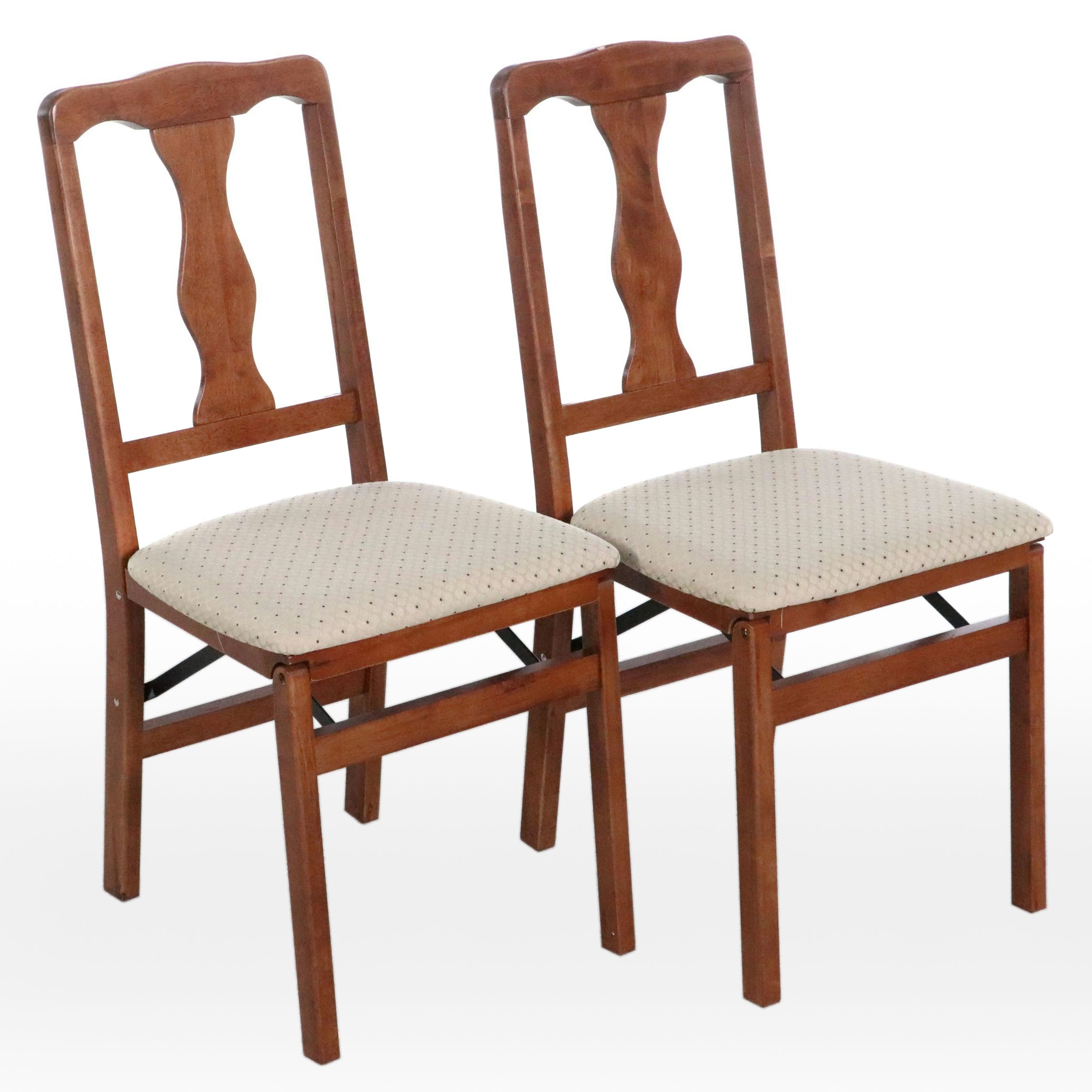 Pair of Stakmore Cherry-Stained Wood Folding Chairs