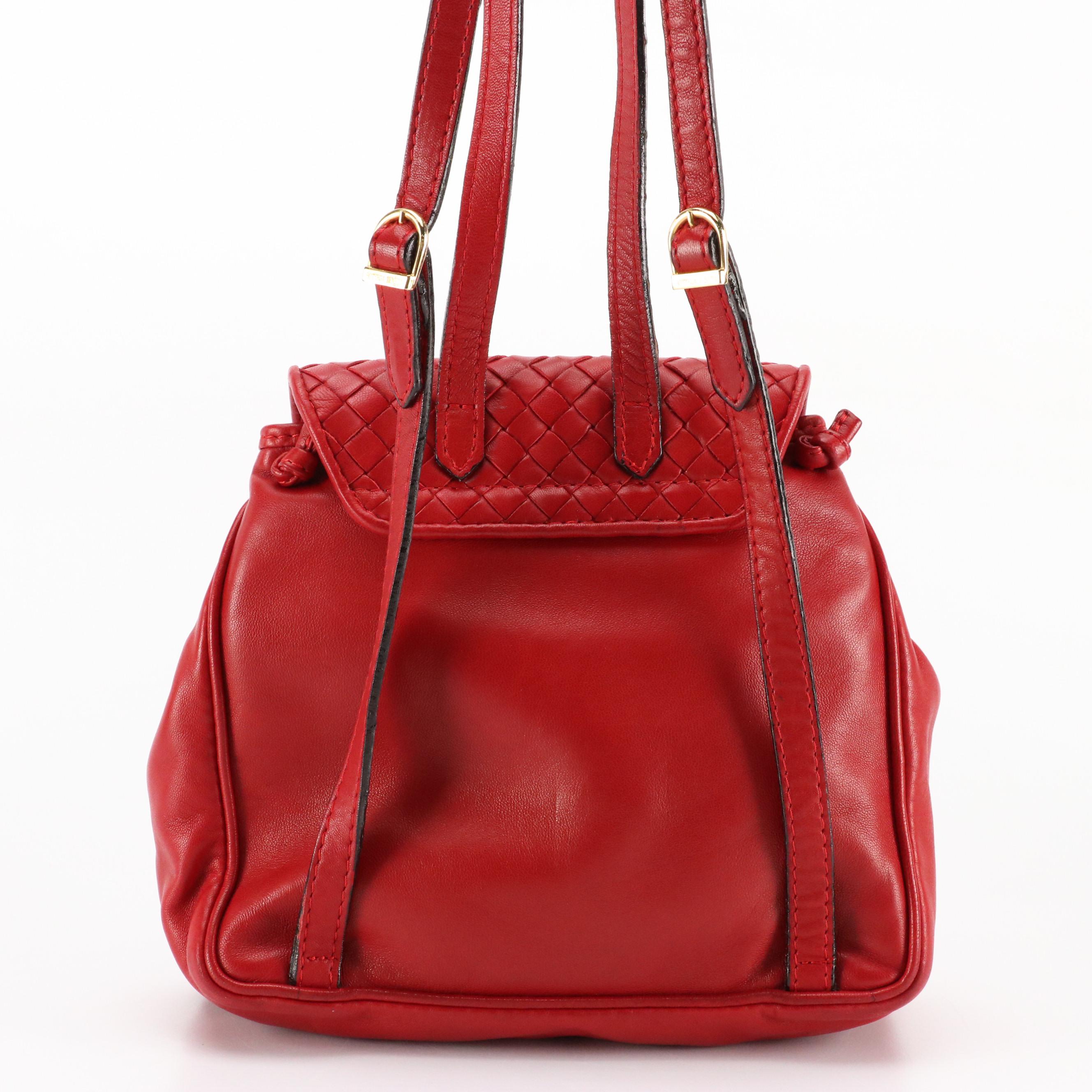 Bottega Veneta Mini Backpack Purse in Red Leather with Intrecciato Detail