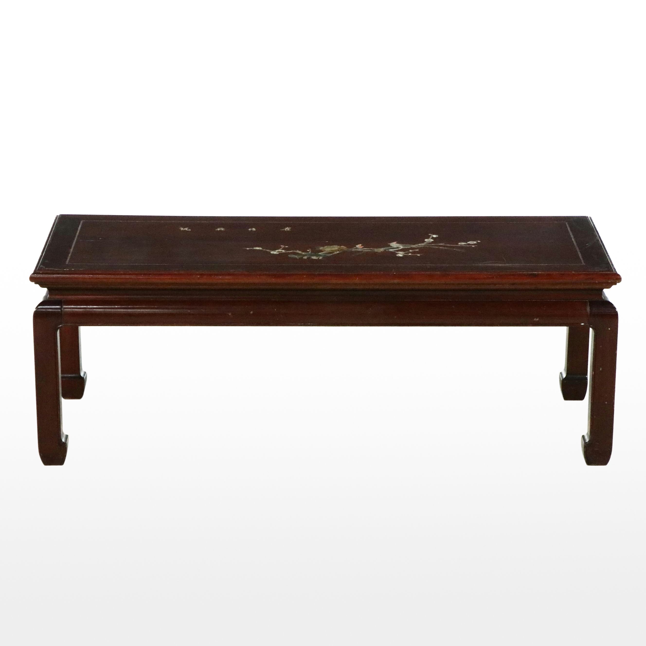 Chinese Rosewood Coffee Table with Abalone and Mother-of-Pearl Inlay