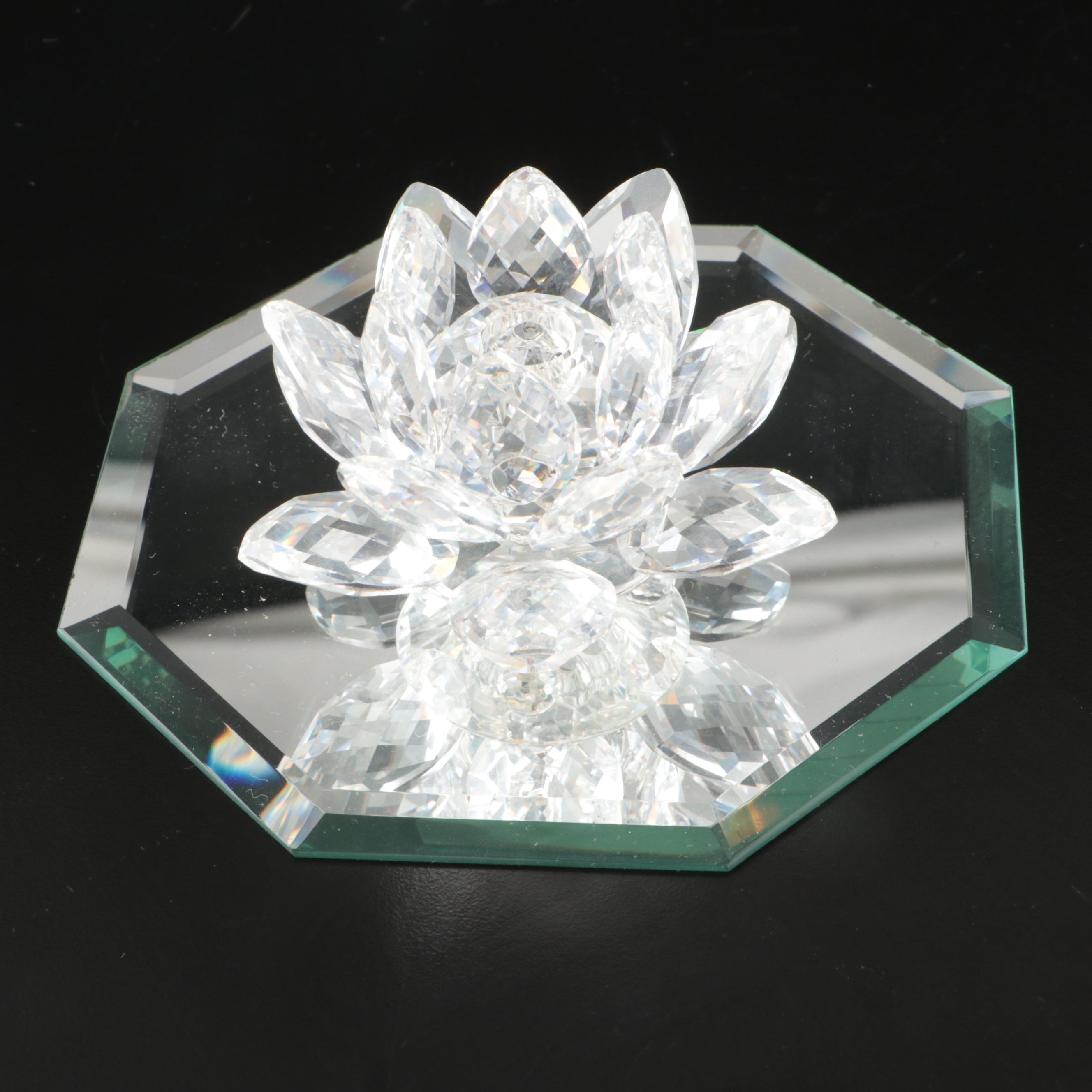Swarovski "The Rose," "Small Water Lily" and "Vase of Roses" Crystal Figurines