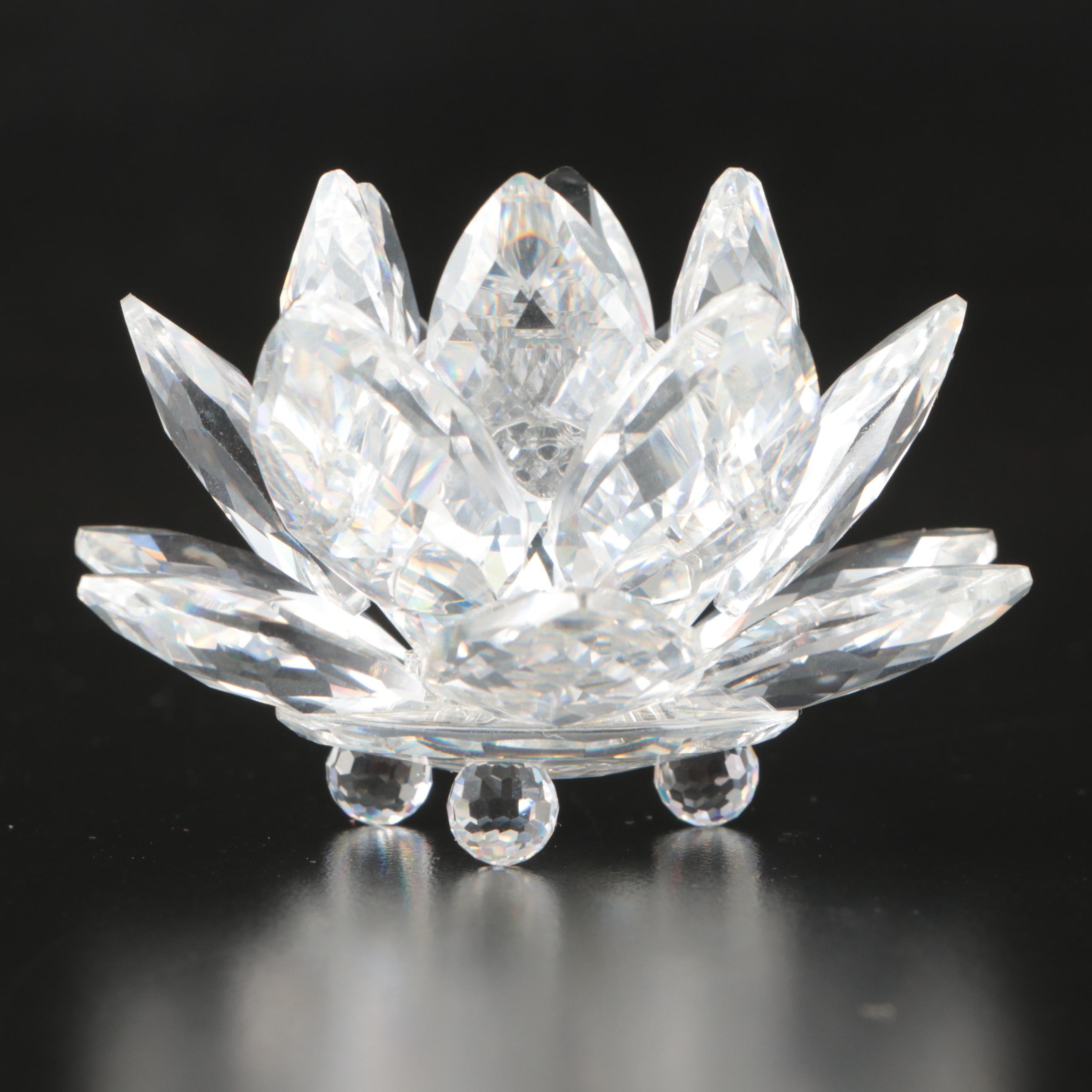 Swarovski "The Rose," "Small Water Lily" and "Vase of Roses" Crystal Figurines