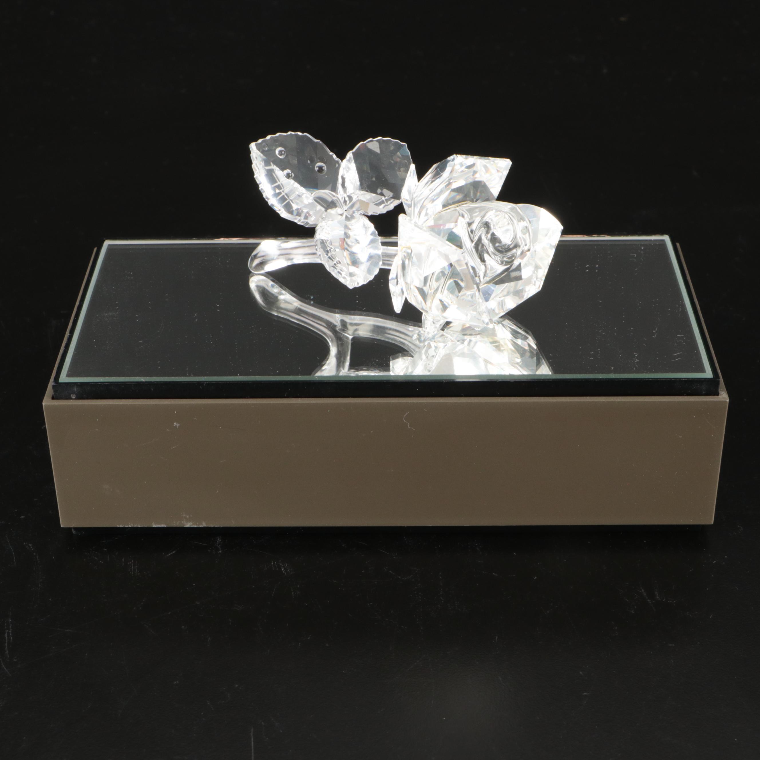 Swarovski "The Rose," "Small Water Lily" and "Vase of Roses" Crystal Figurines