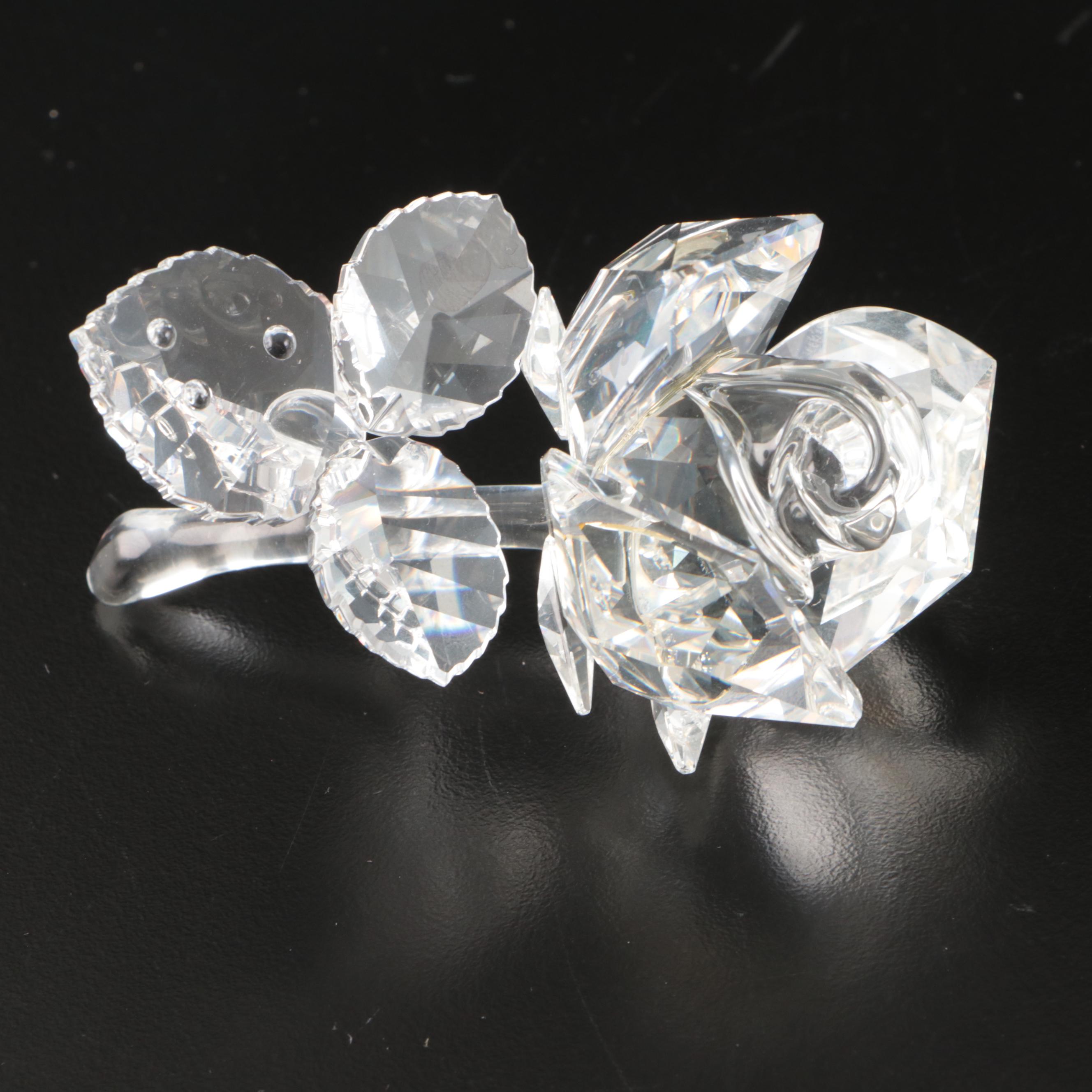 Swarovski "The Rose," "Small Water Lily" and "Vase of Roses" Crystal Figurines