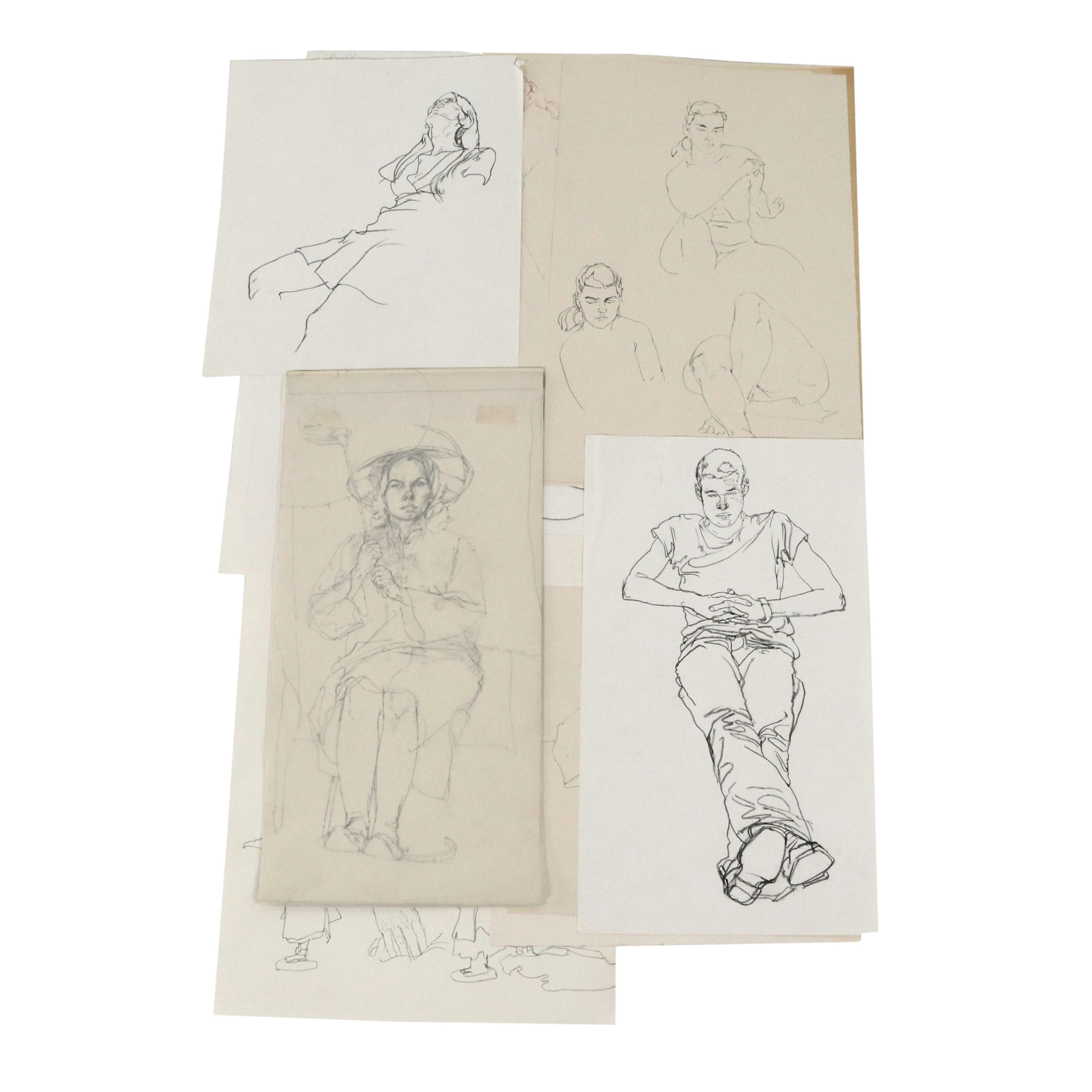 Large Lot of Paul Wagener Mixed Figural Drawings, Late 20th Century