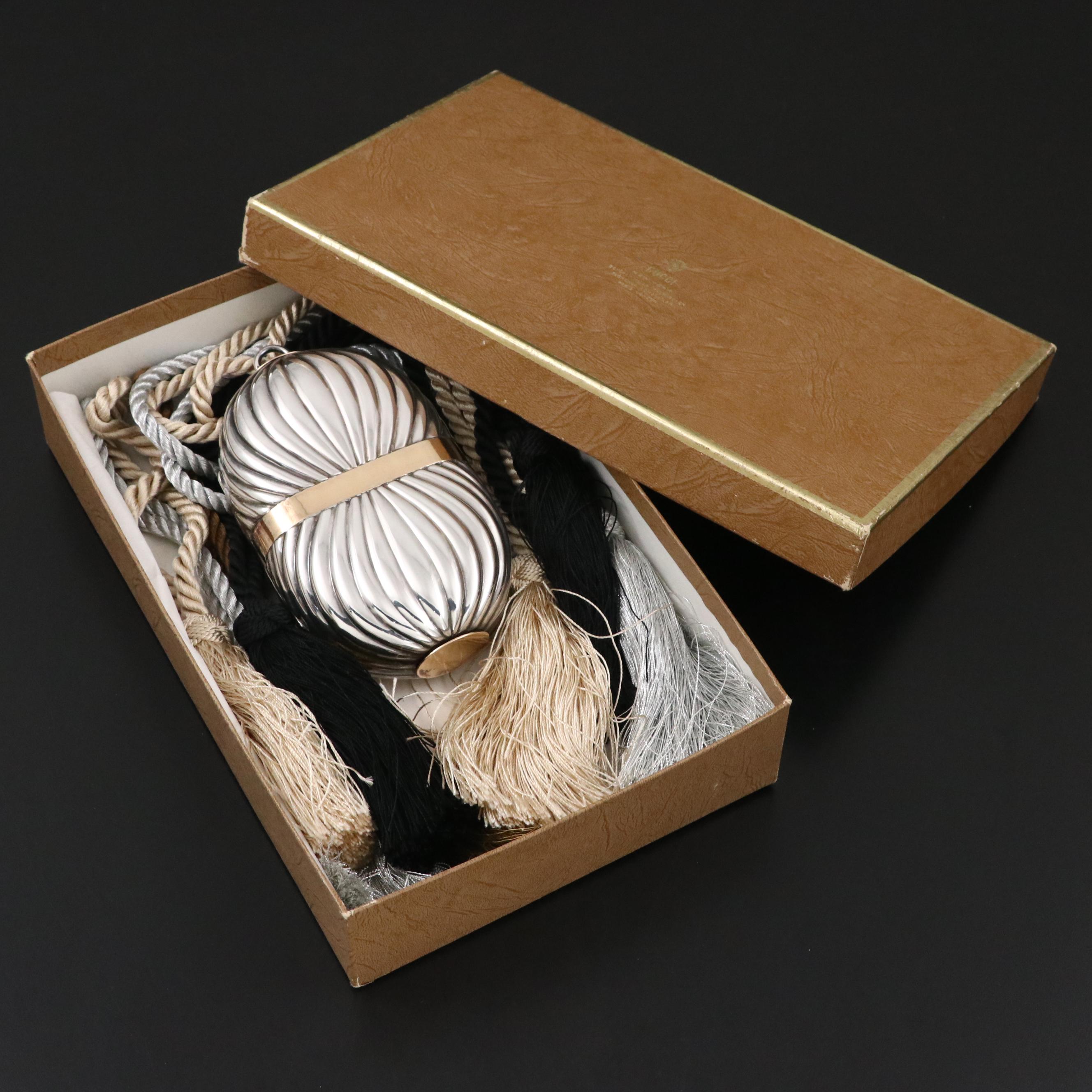 Vintage Gucci Galleria Sterling Silver 18K Gold Gemstone Minaudière with Box