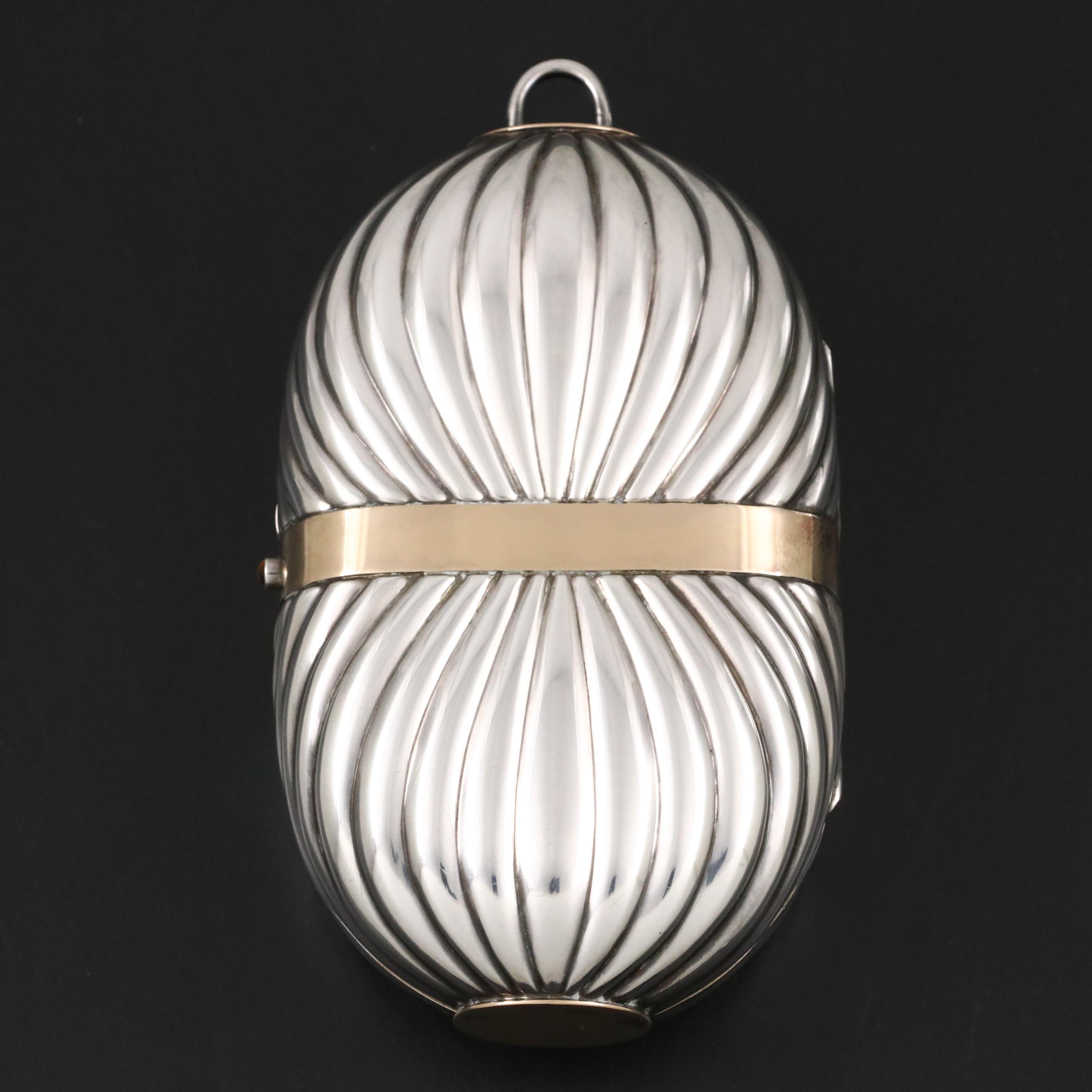 Vintage Gucci Galleria Sterling Silver 18K Gold Gemstone Minaudière with Box