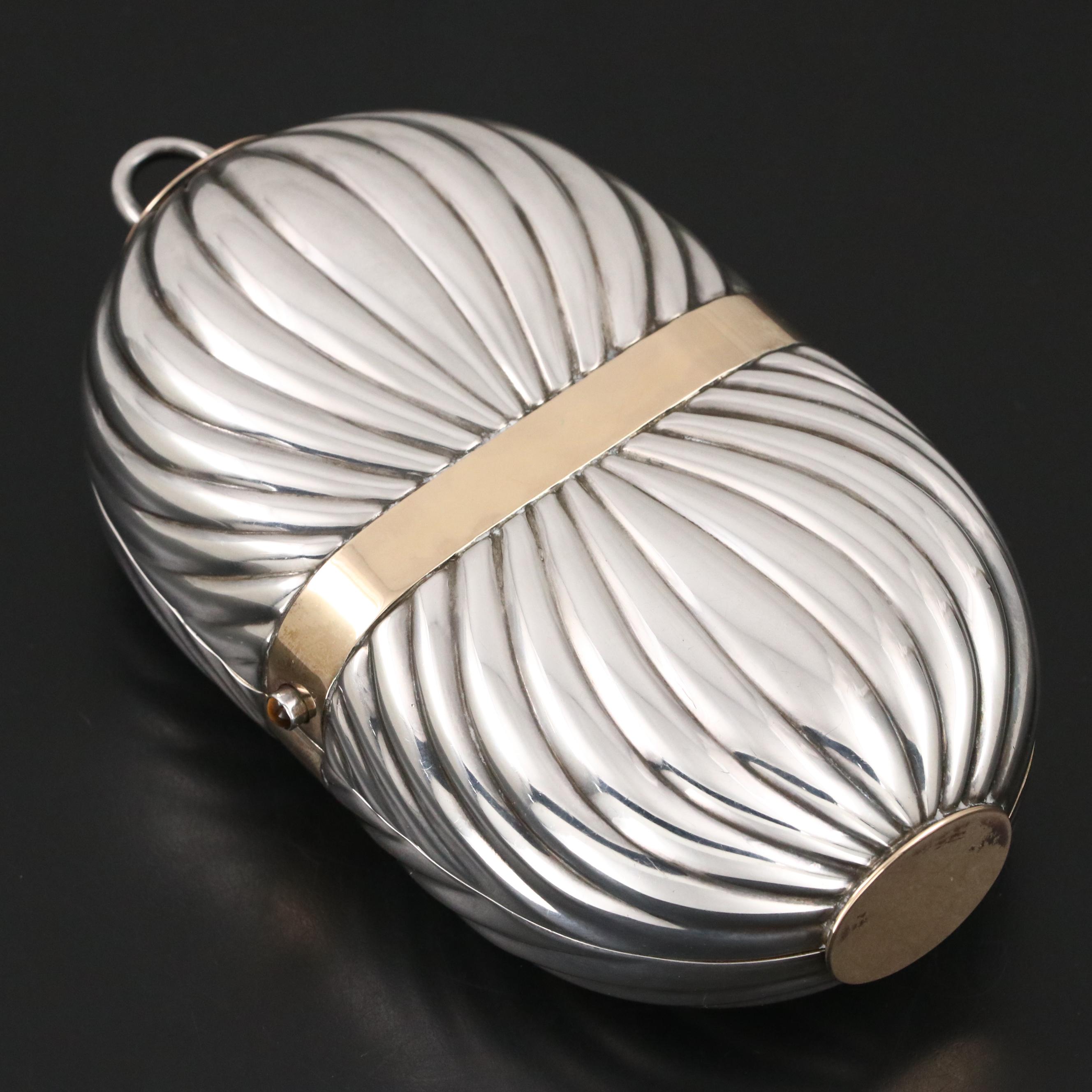 Vintage Gucci Galleria Sterling Silver 18K Gold Gemstone Minaudière with Box