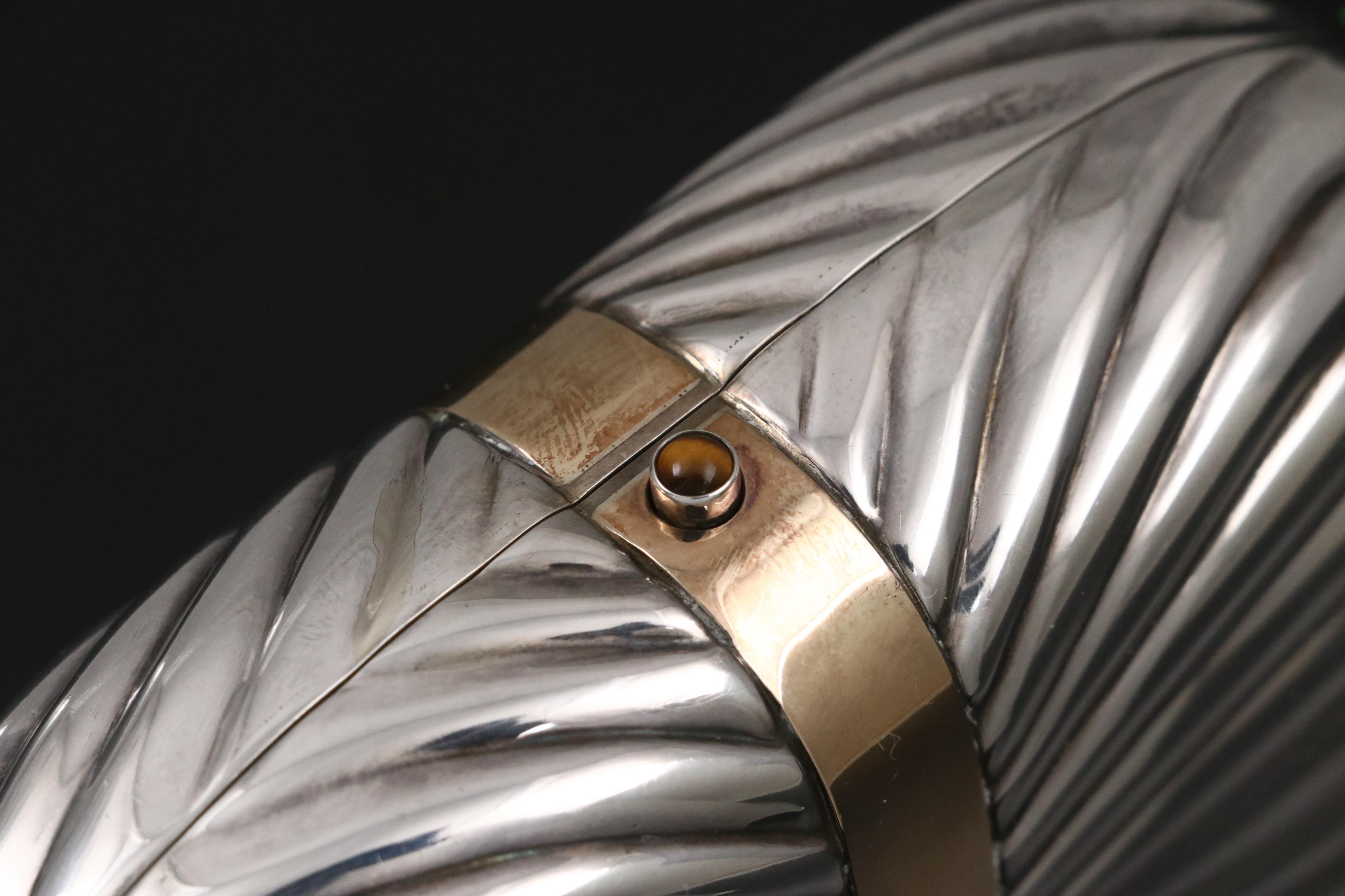 Vintage Gucci Galleria Sterling Silver 18K Gold Gemstone Minaudière with Box