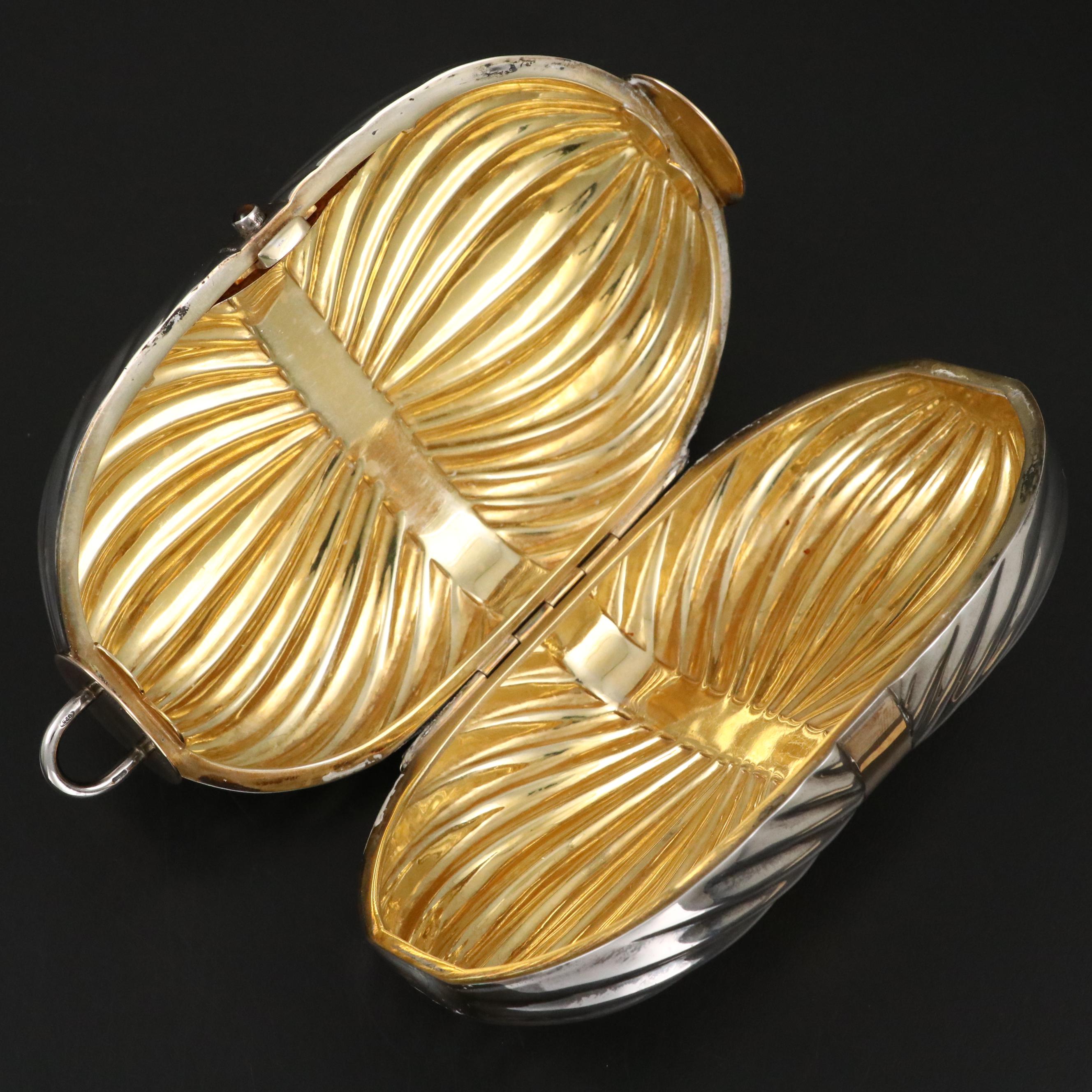 Vintage Gucci Galleria Sterling Silver 18K Gold Gemstone Minaudière with Box