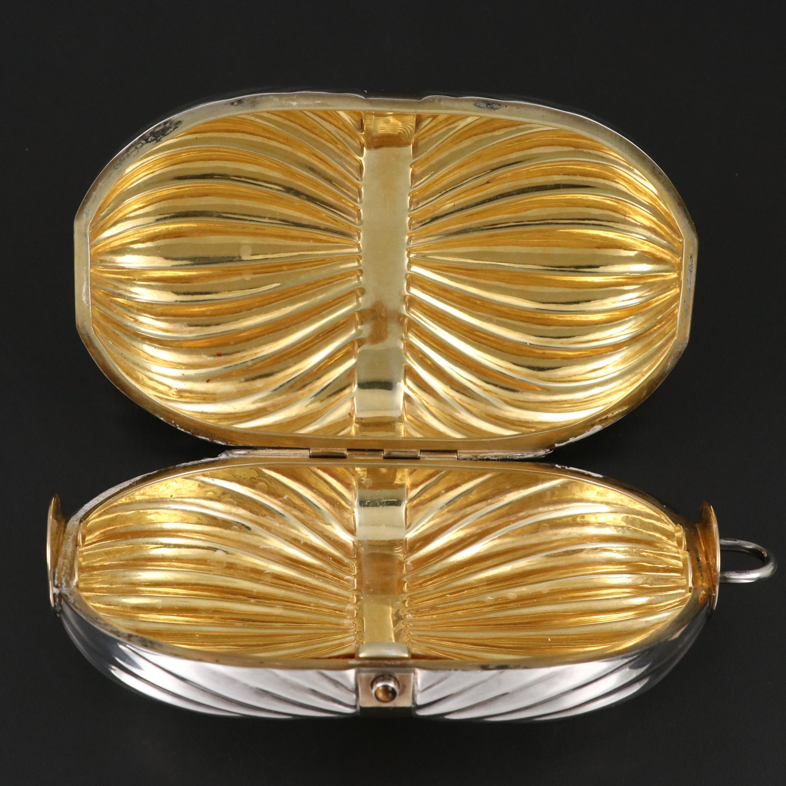 Vintage Gucci Galleria Sterling Silver 18K Gold Gemstone Minaudière with Box