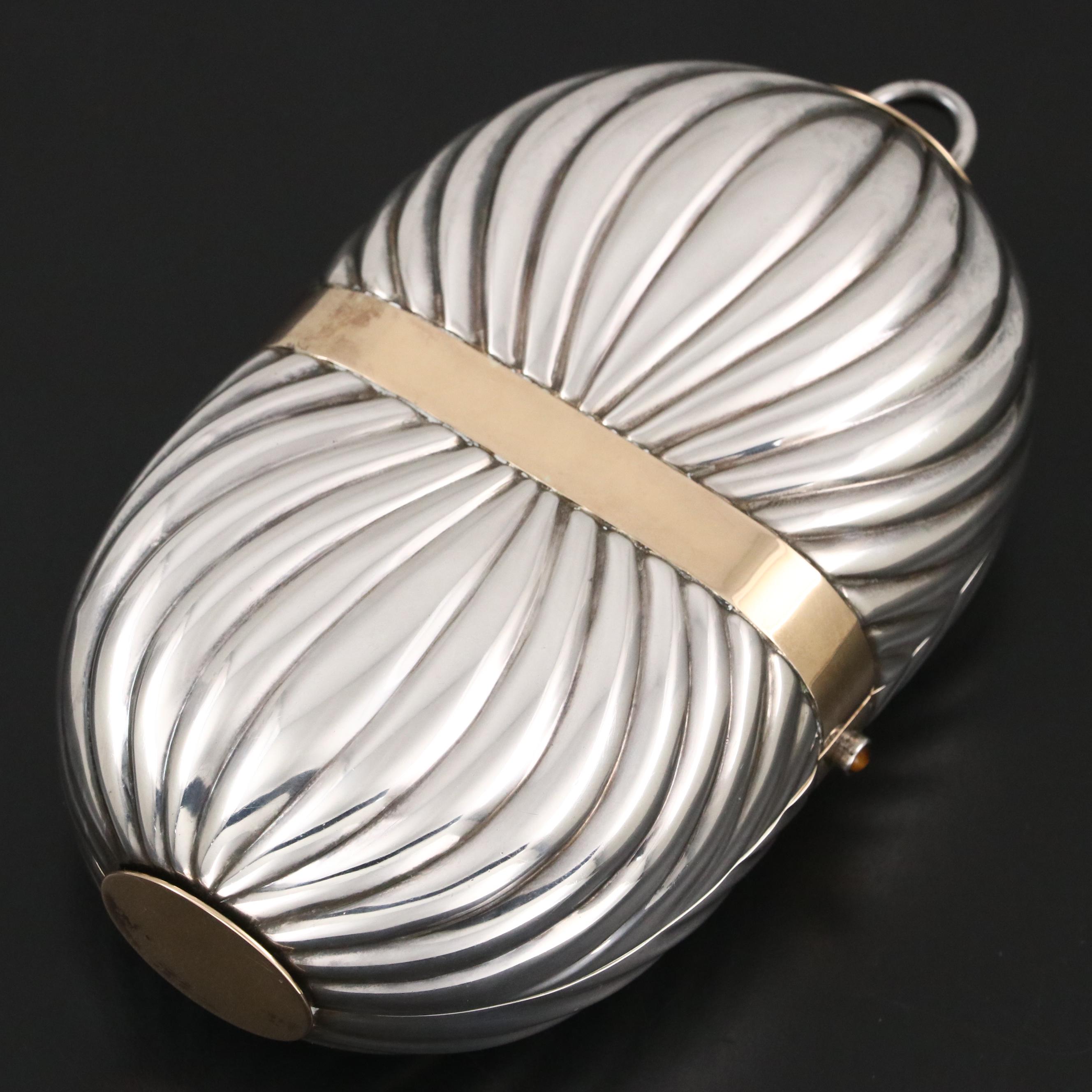 Vintage Gucci Galleria Sterling Silver 18K Gold Gemstone Minaudière with Box