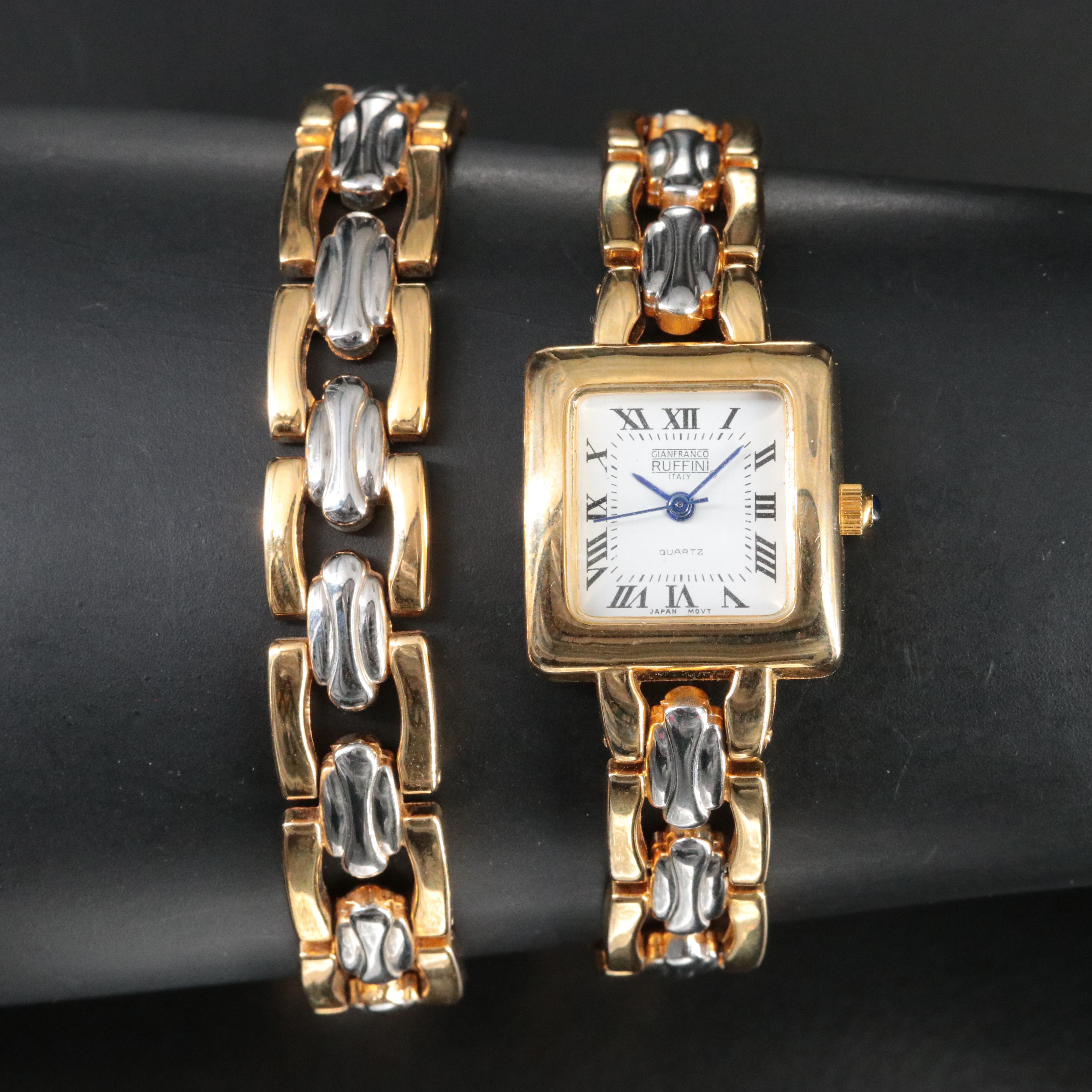 Gianfranco Ruffini Italy Two-Tone Quartz Wristwatch and Braclet