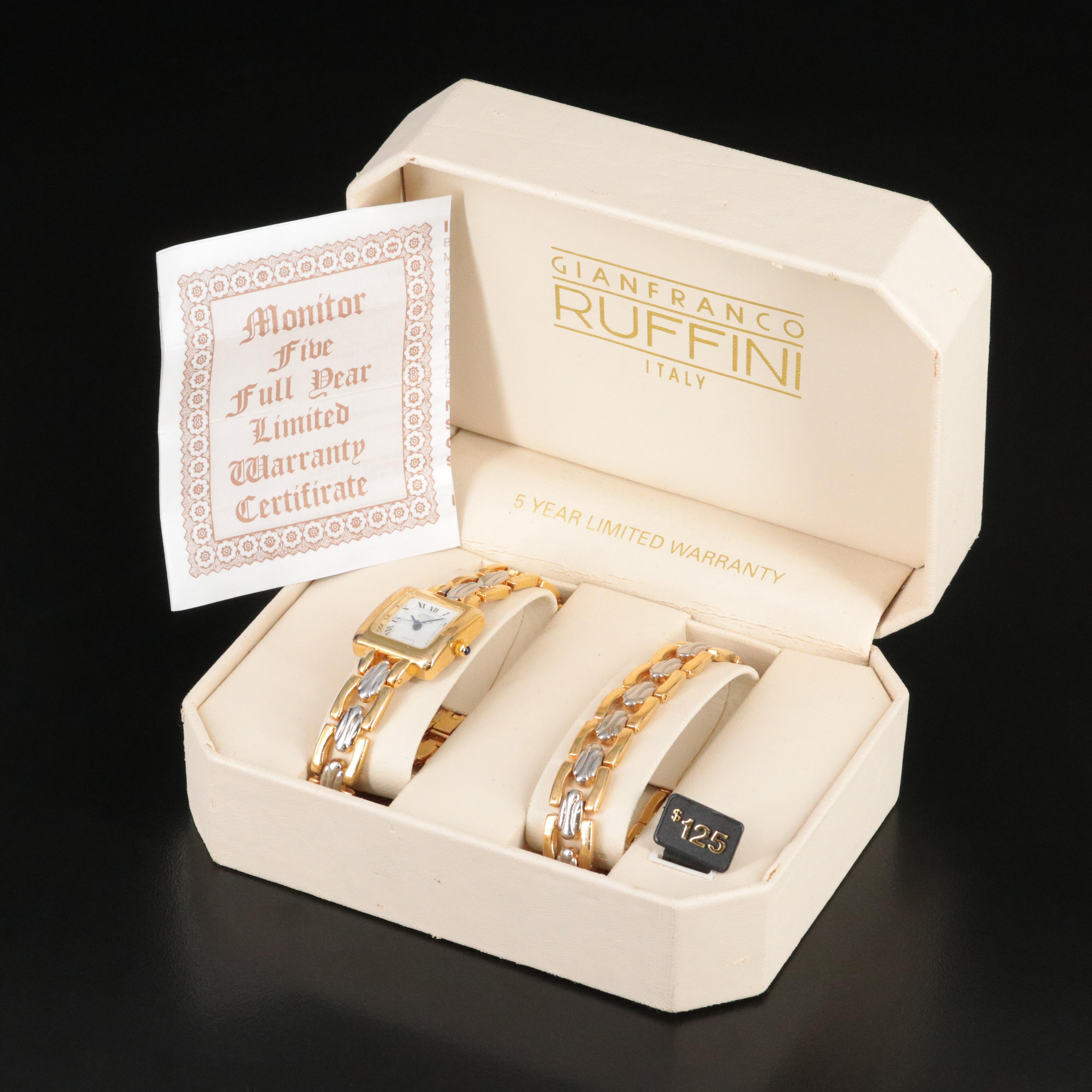 Gianfranco Ruffini Italy Two-Tone Quartz Wristwatch and Braclet