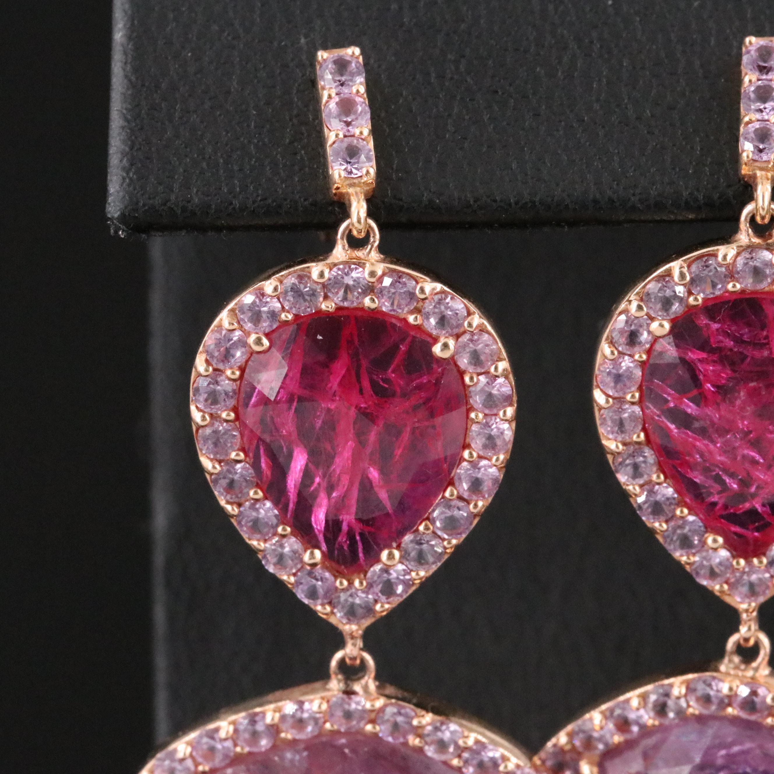 14K Rose Gold with Filled Corundum and Pink Sapphire Dangle Earrings