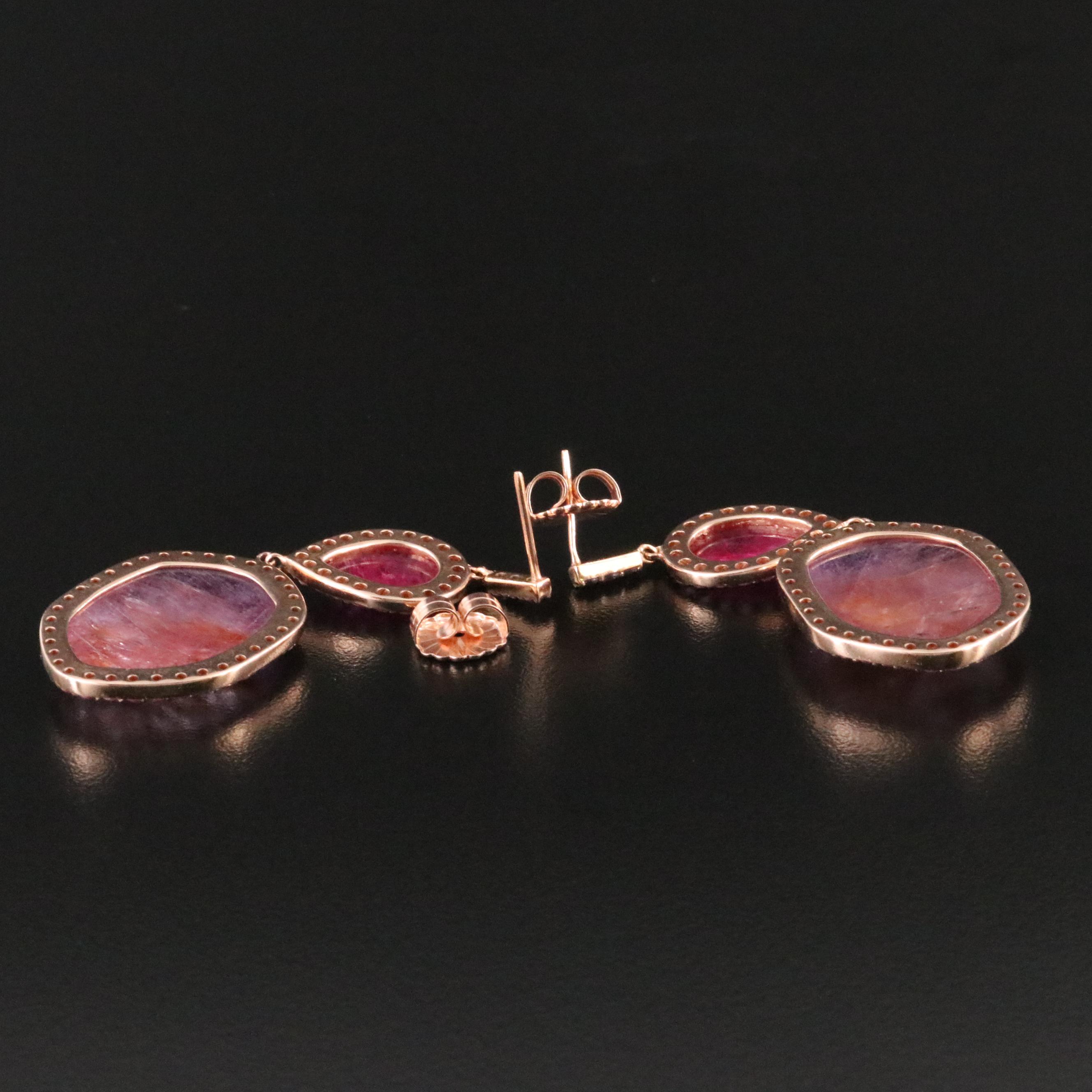 14K Rose Gold with Filled Corundum and Pink Sapphire Dangle Earrings