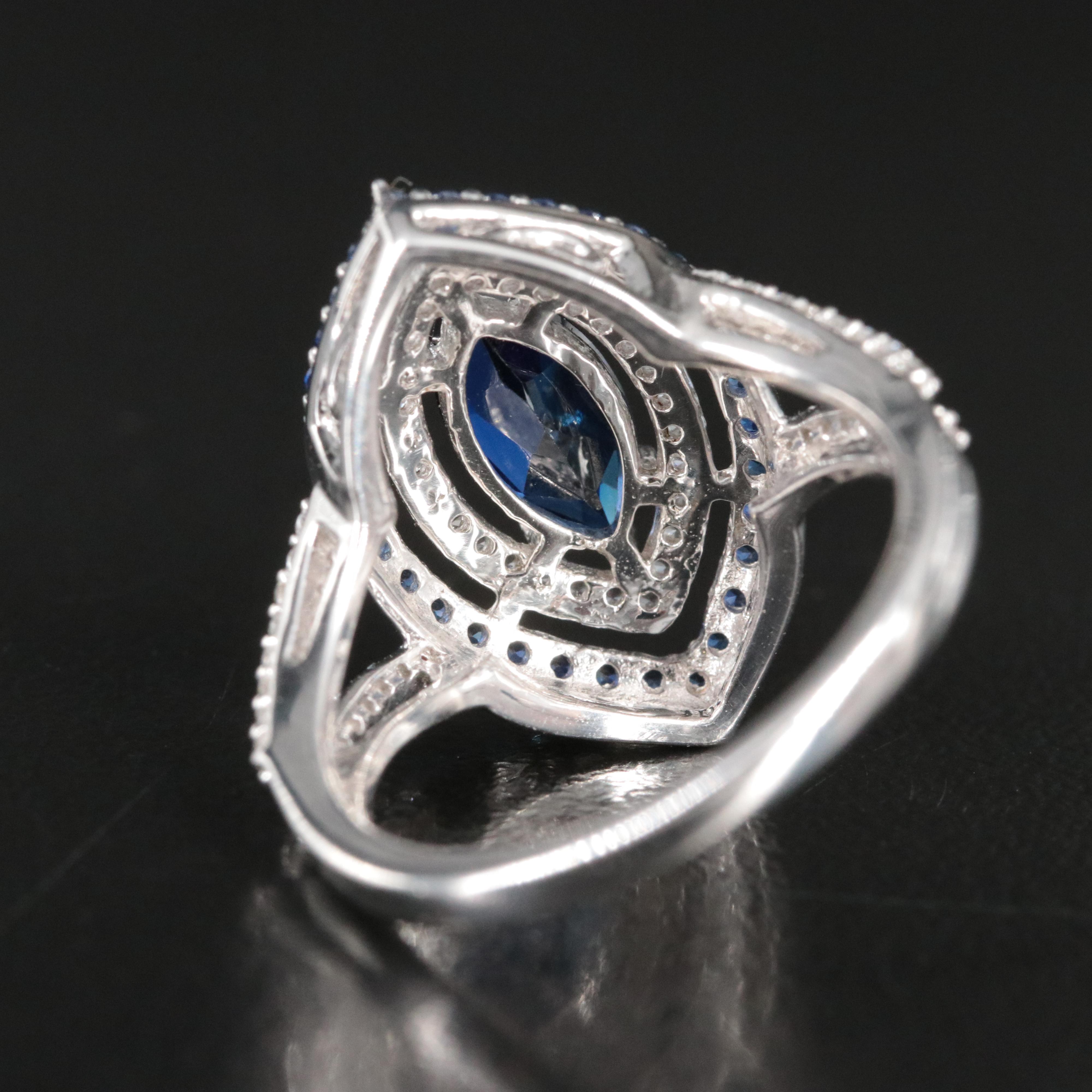 Sterling Blue Sapphire and White Sapphire Open Work Ring