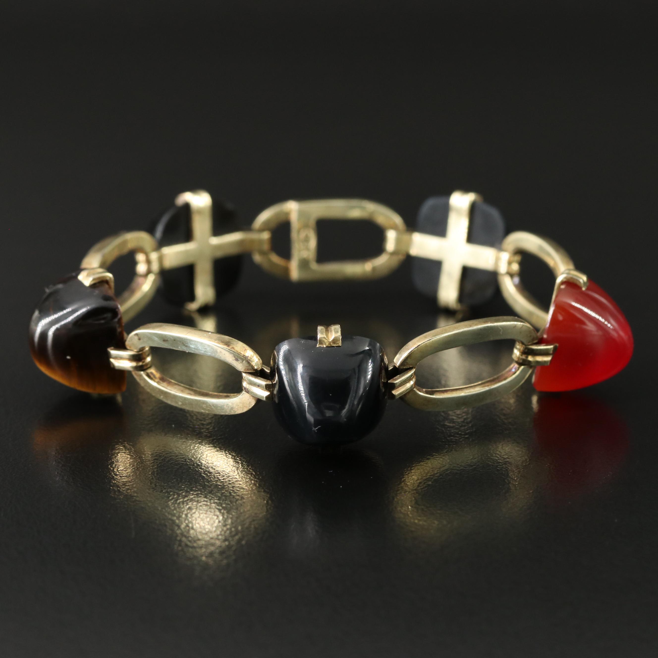 Charles Keller & Co. 1930s Deco 14K Black Onyx and Gemstone Bracelet
