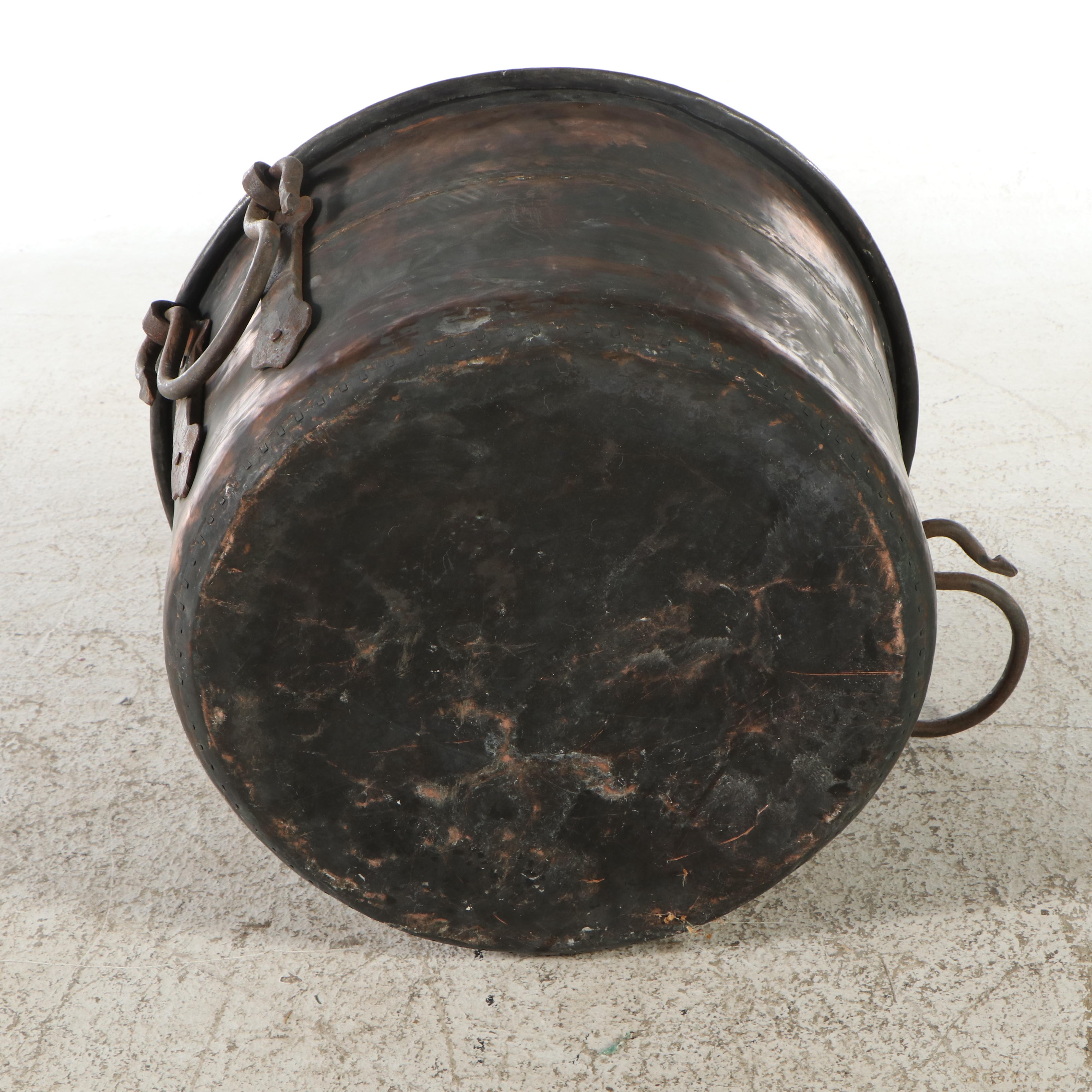 Continental Europe Hammered Tin Lined Copper Cauldrons