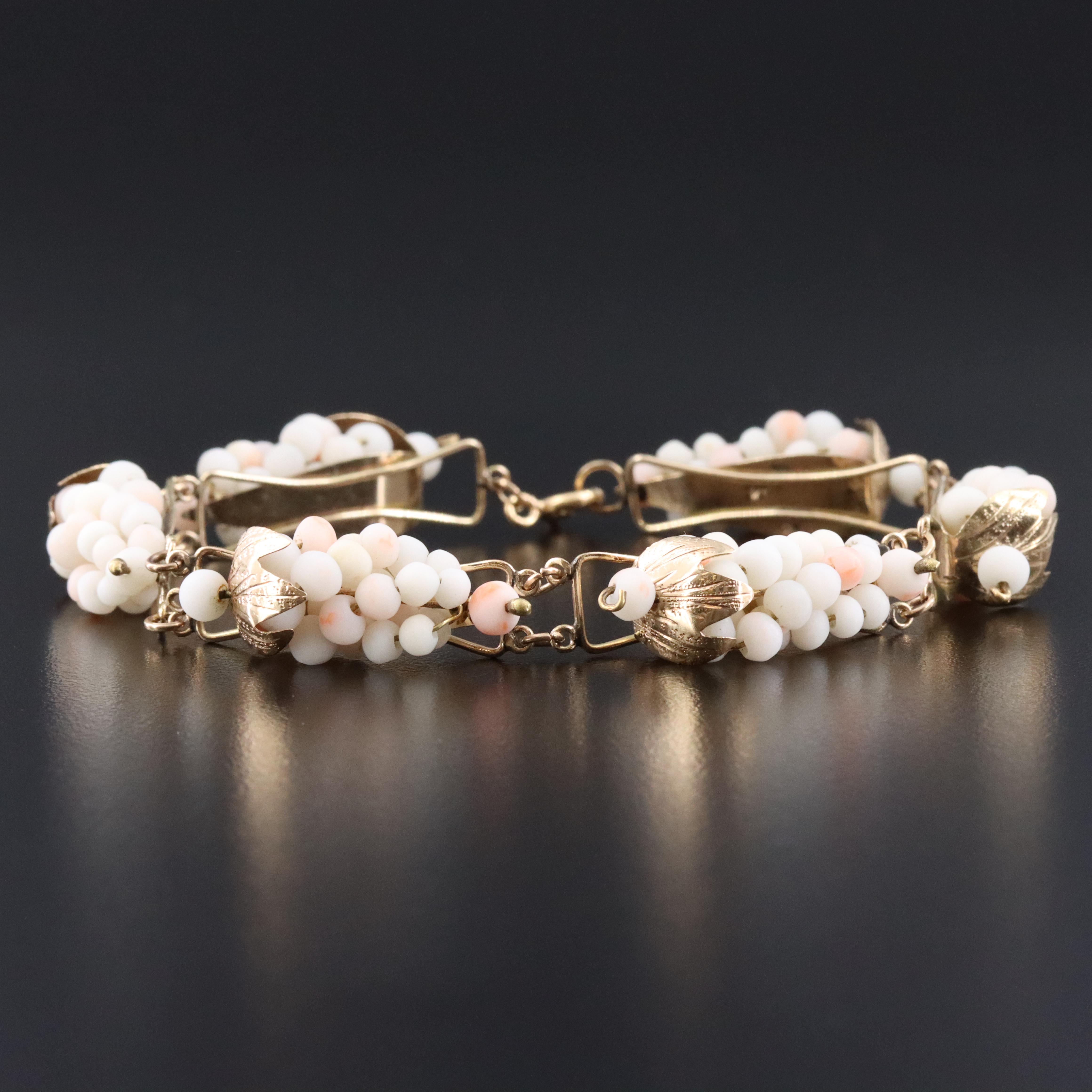 Vintage 10K Coral Grape Cluster Bracelet